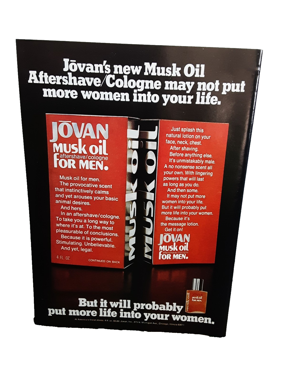 Vintage 1973 Jovan Musk Oil For Men Cologne Print Ad Authentic