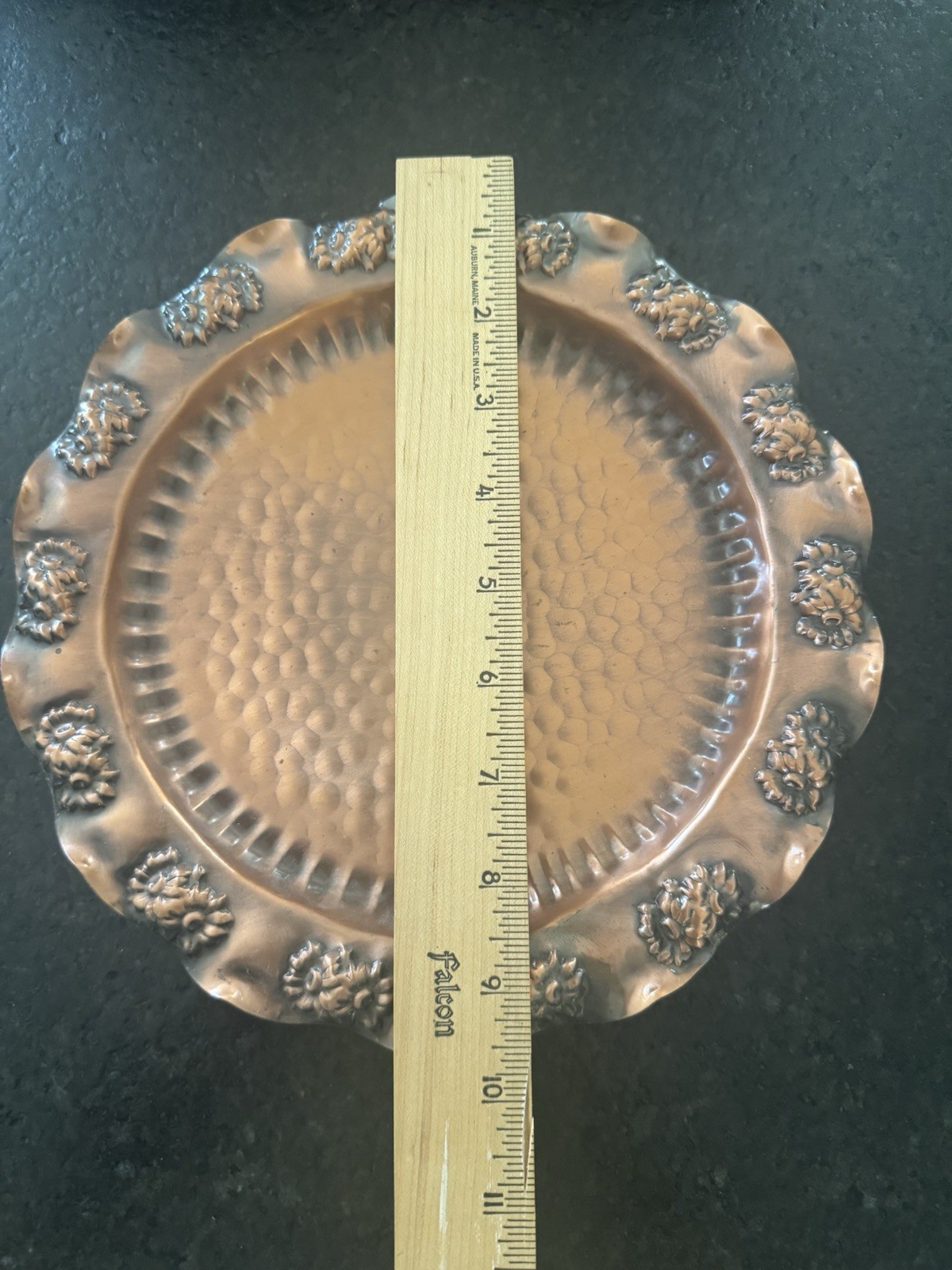 Vintage Gregorian Hammered Solid Copper Hanging Plate Approx 9.5 inches Flowers