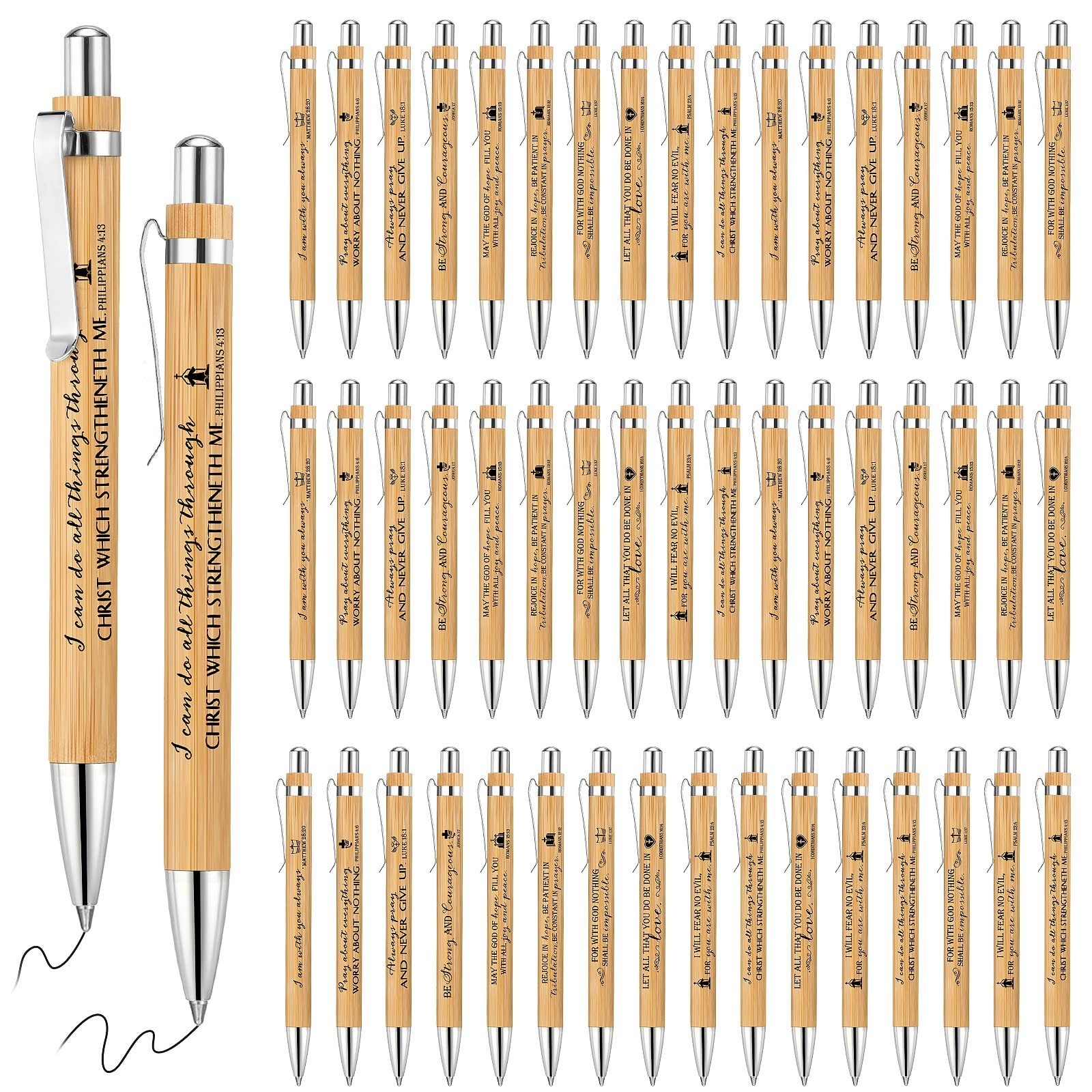 Fumete 100 Pcs Christian Gifts Pens Bulk Bamboo Ballpoint Pens with Bible Ver…
