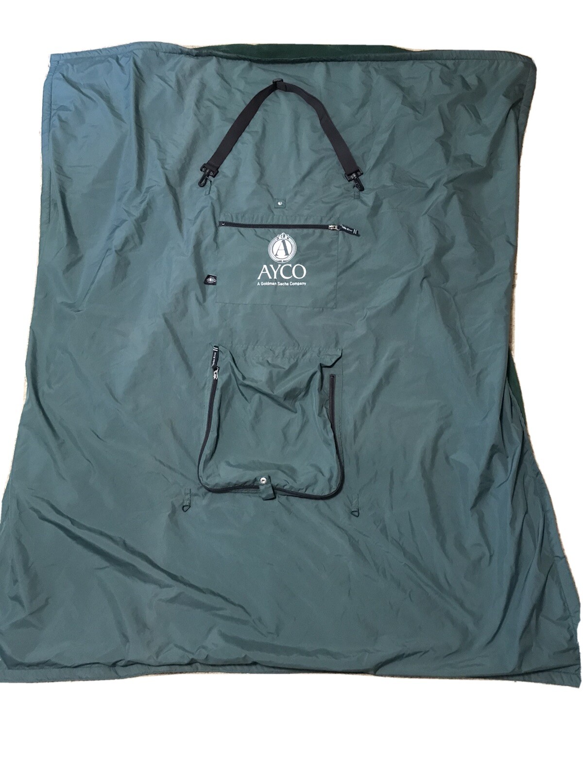Ayco Goldman Sachs Traveler Blanket Dk Green Folds Zips Storage Bag Pocket Strap