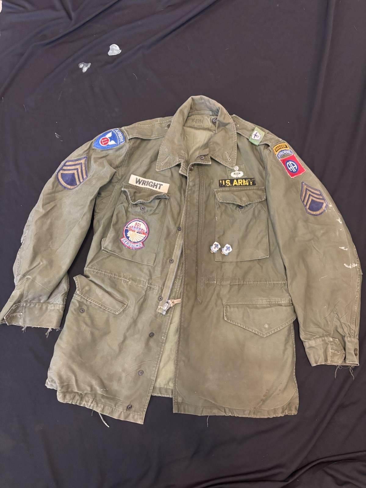 ‘52 Korean War 501st M51 Field Jacket PATCHED RANGER 11th Airborne GERONIMO 82nd