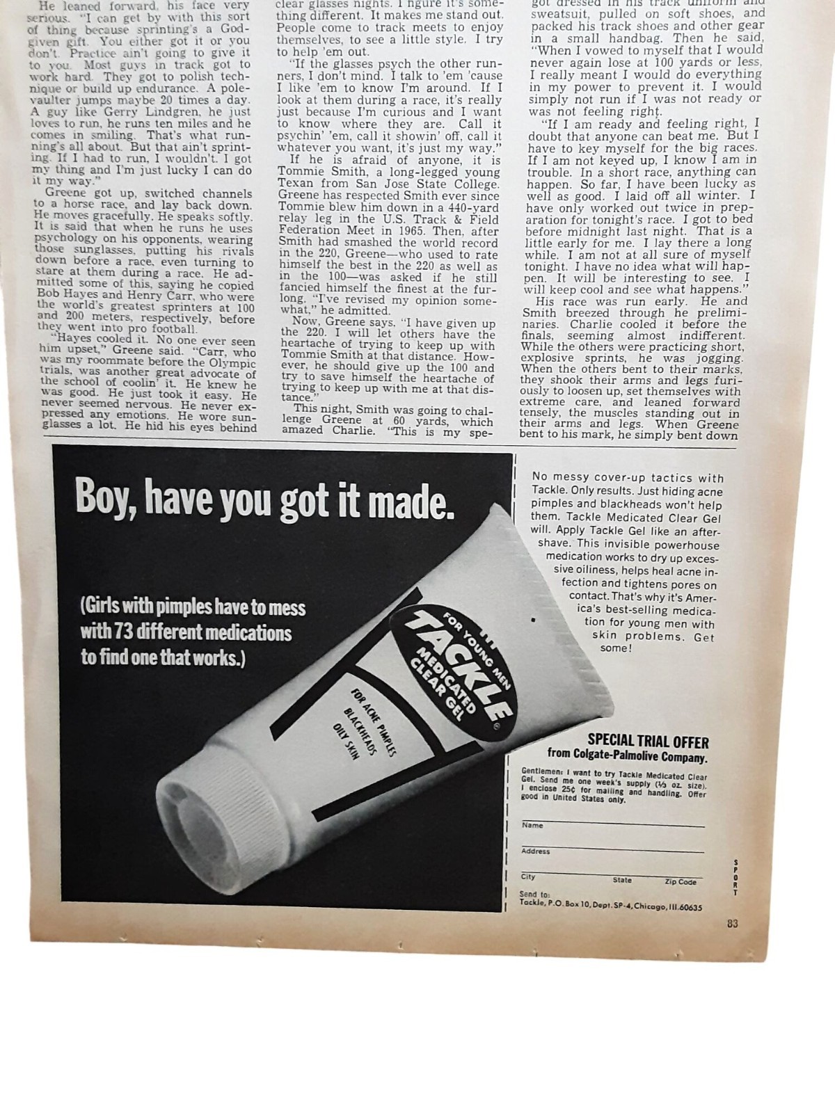 1967 Tackle Acne Gel Ad Vintage Skincare Grooming Advertisement