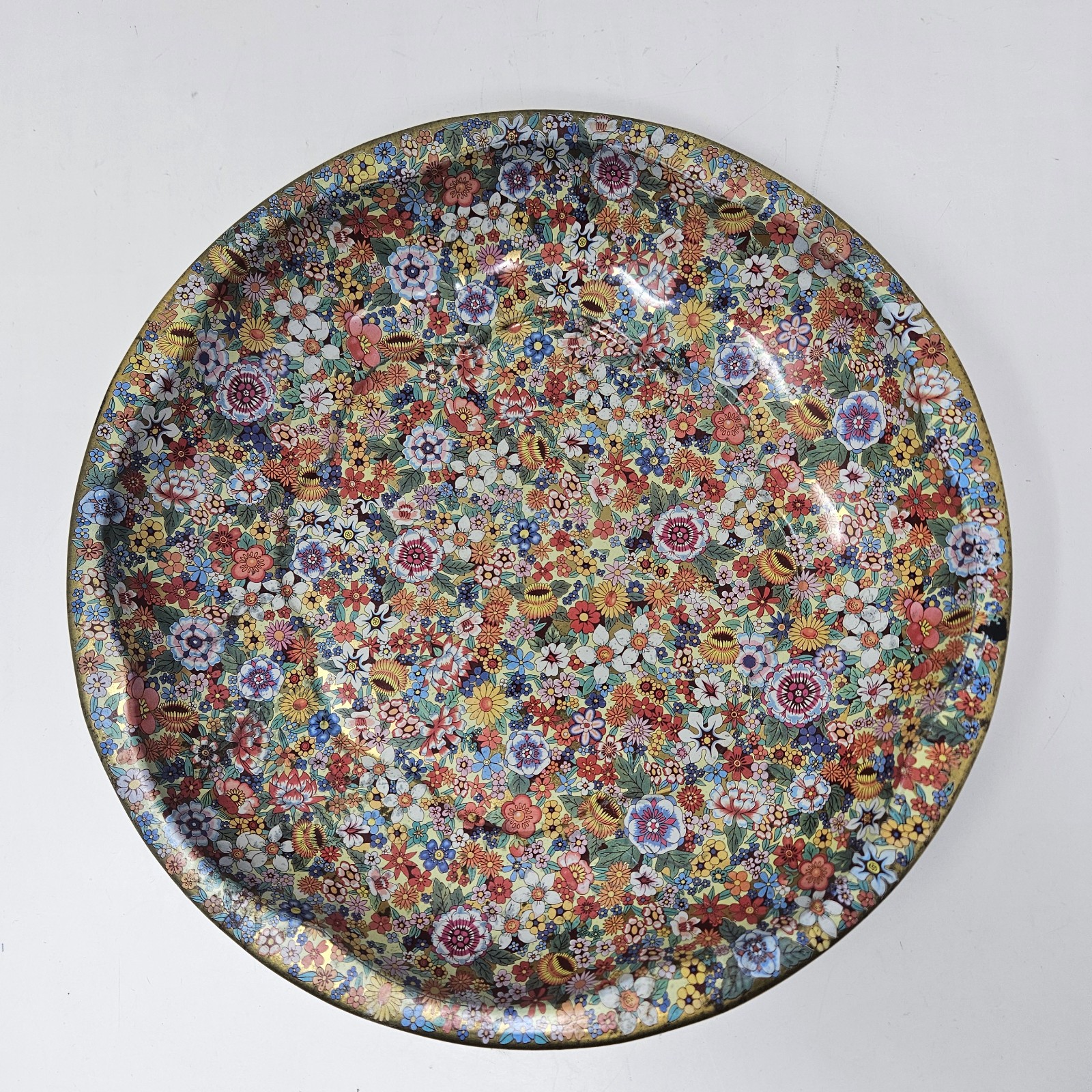 Vintage 1971 Daher Decorated Ware Floral Tin Round Tray Made in England # 951942