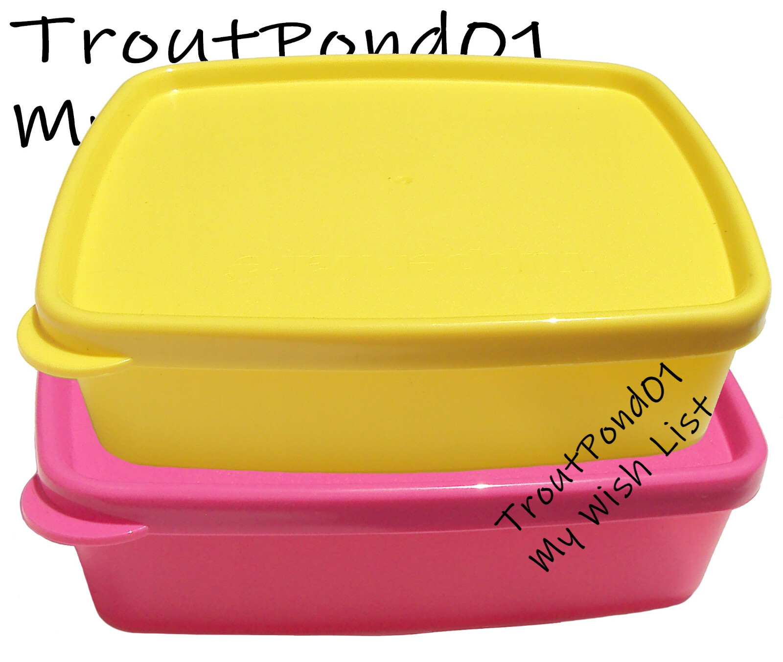 Tupperware Square Rounds 8 oz 1/2 Size Freezer Mini Containers Set 2 Pink Yellow
