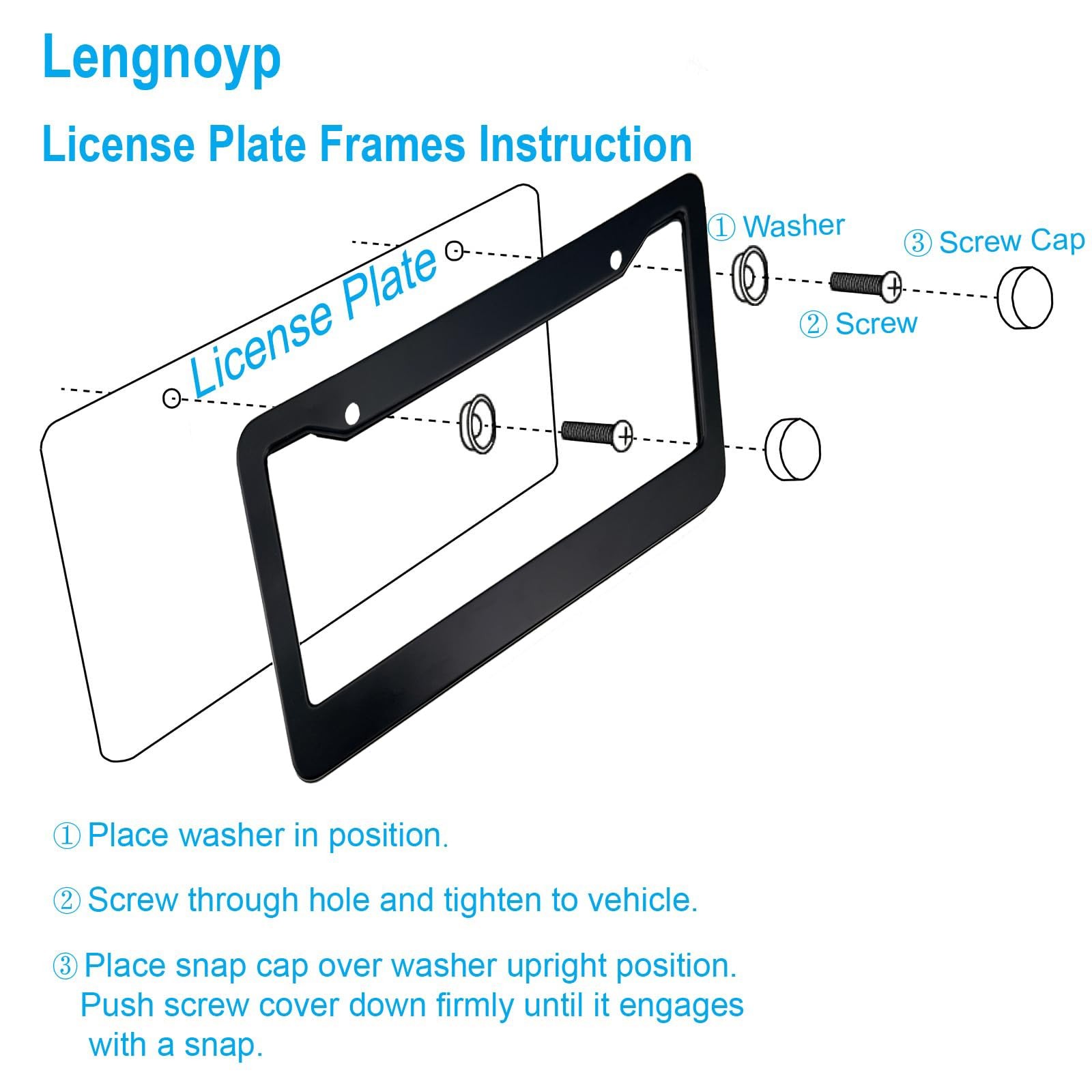 2PCS Matte Black License Plate Frames, 2 Holes Solid universal, wide black