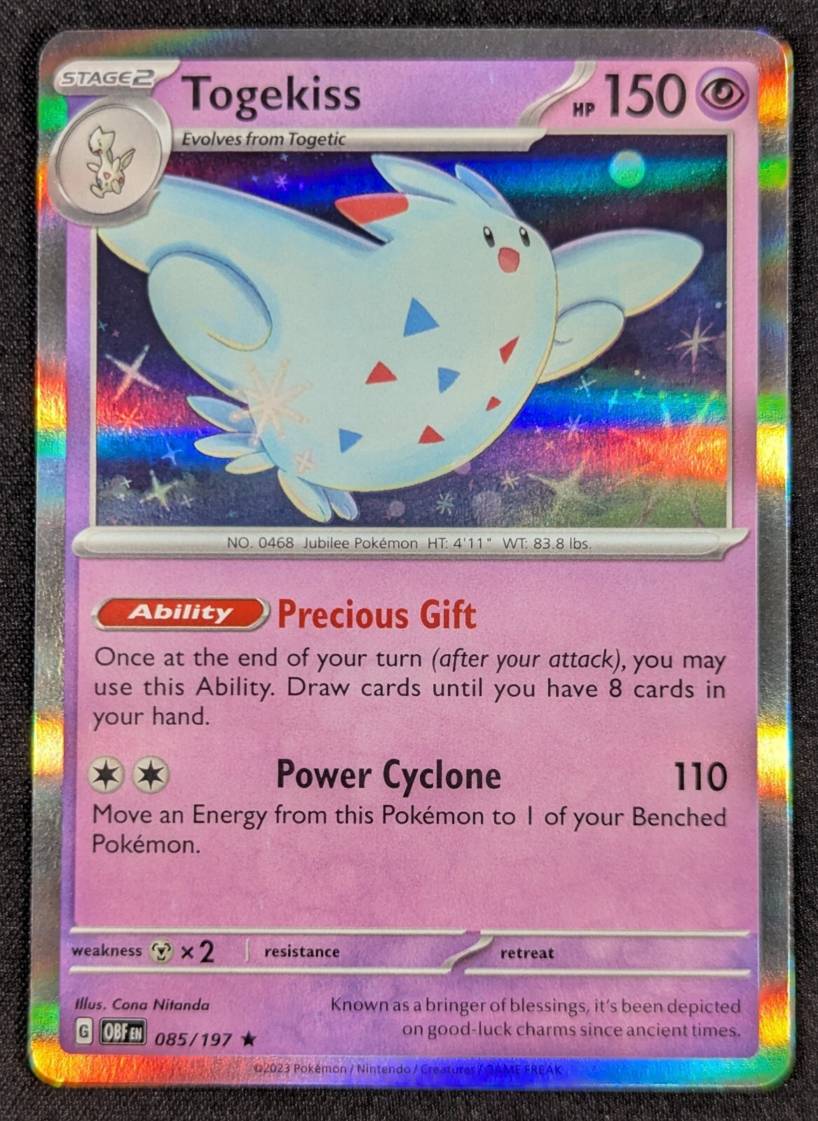 Togekiss 2023 Obsidian Flames Holo Rare Pokemon Card 085/197 (NM)