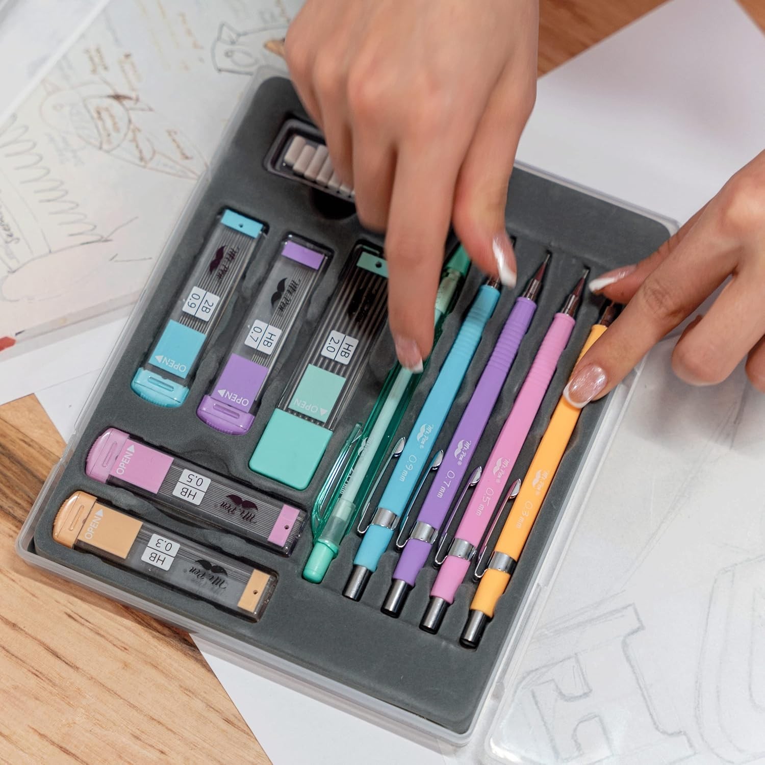 Comfort Grip Pastel Mechanical Pencils – 5 Sizes, Lead & Eraser Refills Included