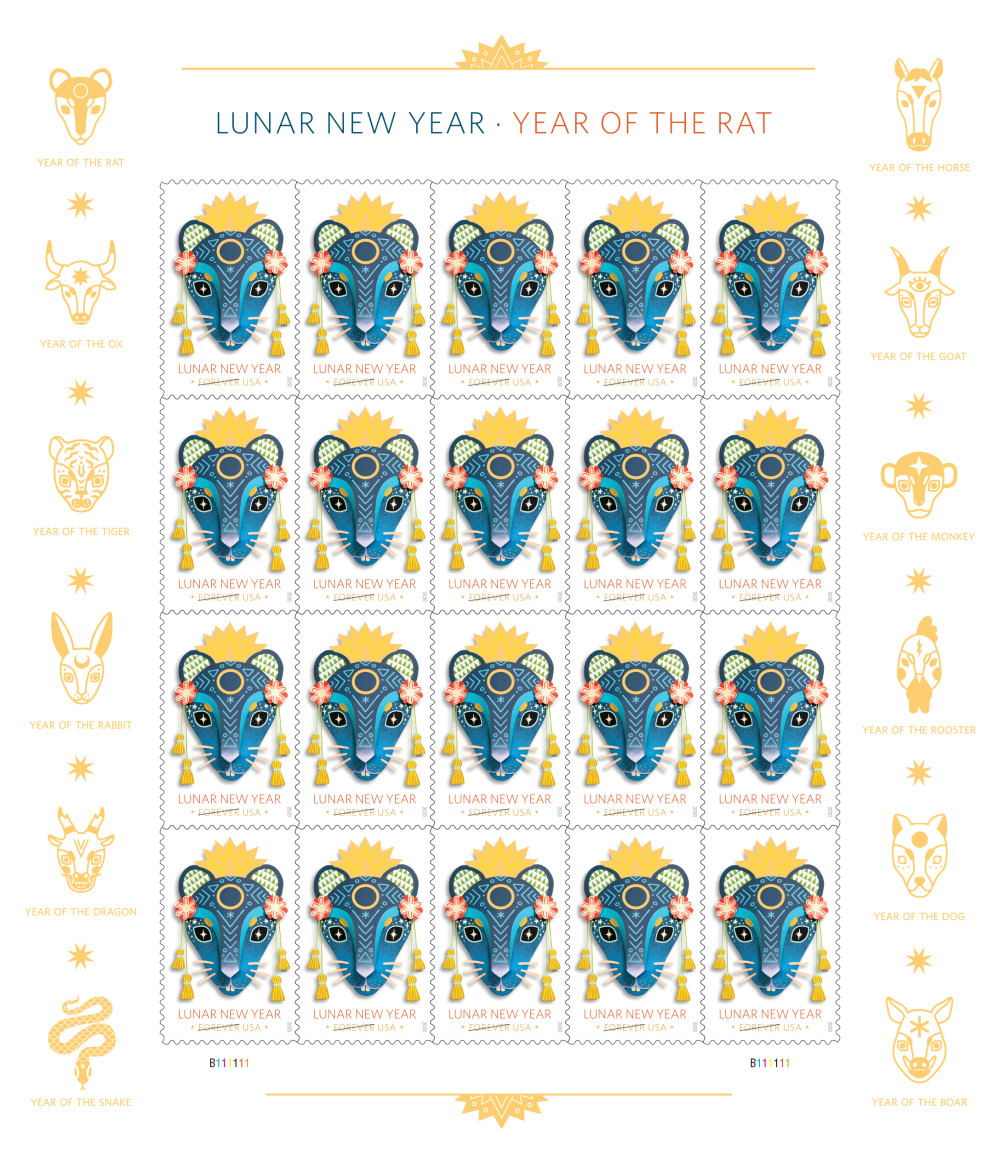 USPS Postage Stamps Sheet of 20 First Class Letter Lunar year Of The Rat