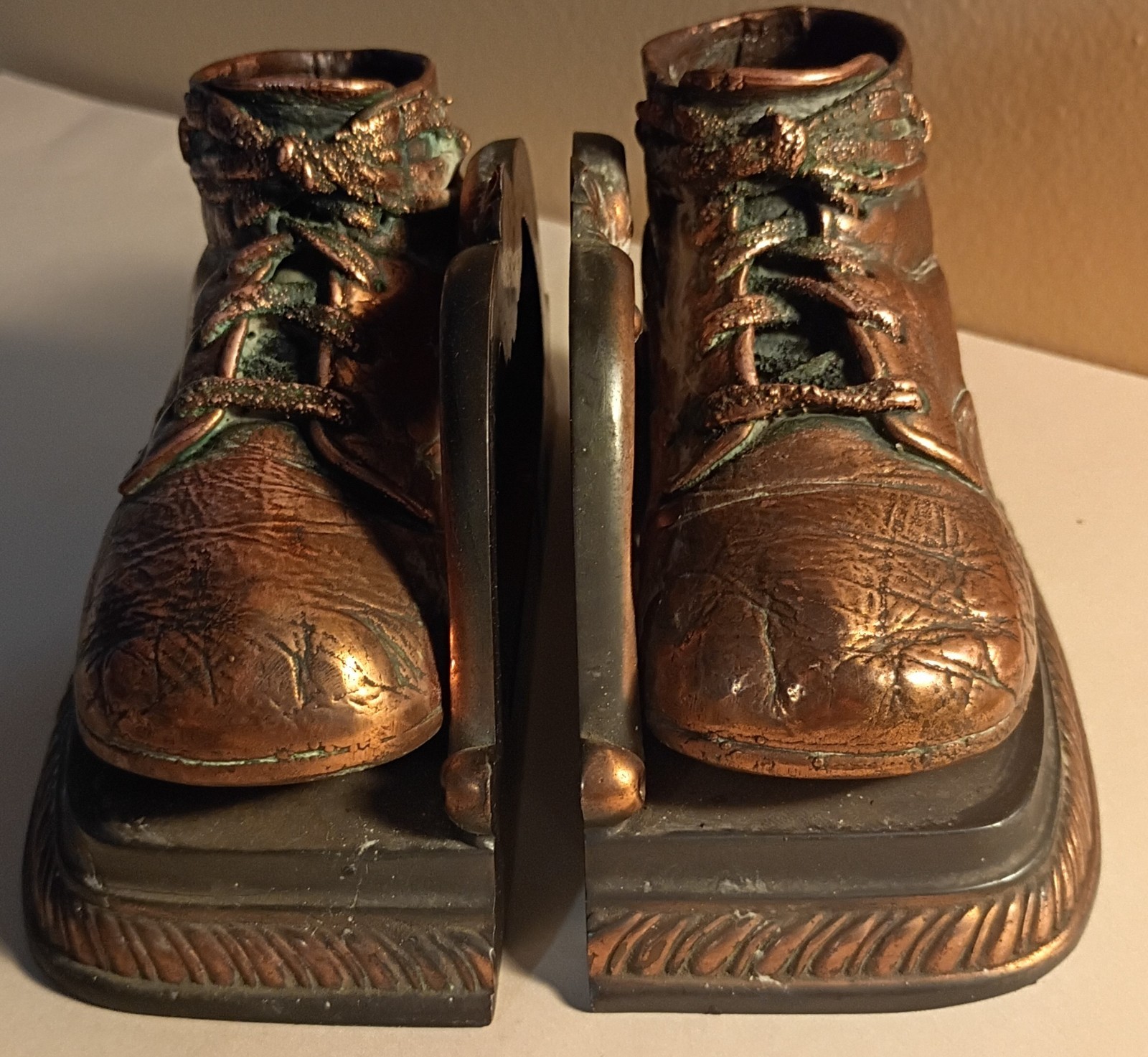 Mid-Century Heavy Bronzed Copper Plated Baby Shoes Bookends