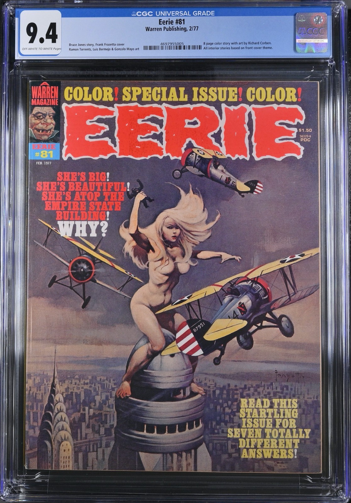 Eerie #81 (February 1977) Frank Frazetta Cover, King Kong Theme, CGC 9.4