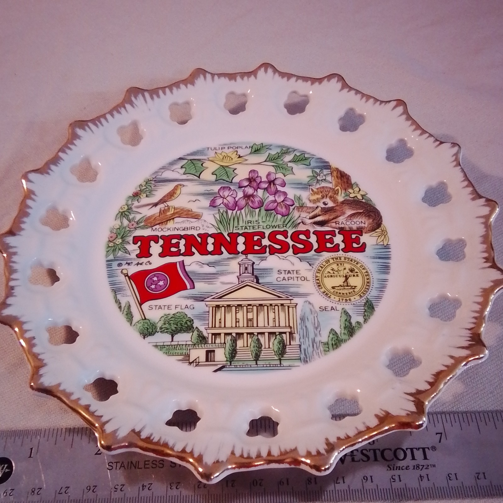 Tennessee Souvenir Round Decorative Collector Plate White Multicolor Made Korea