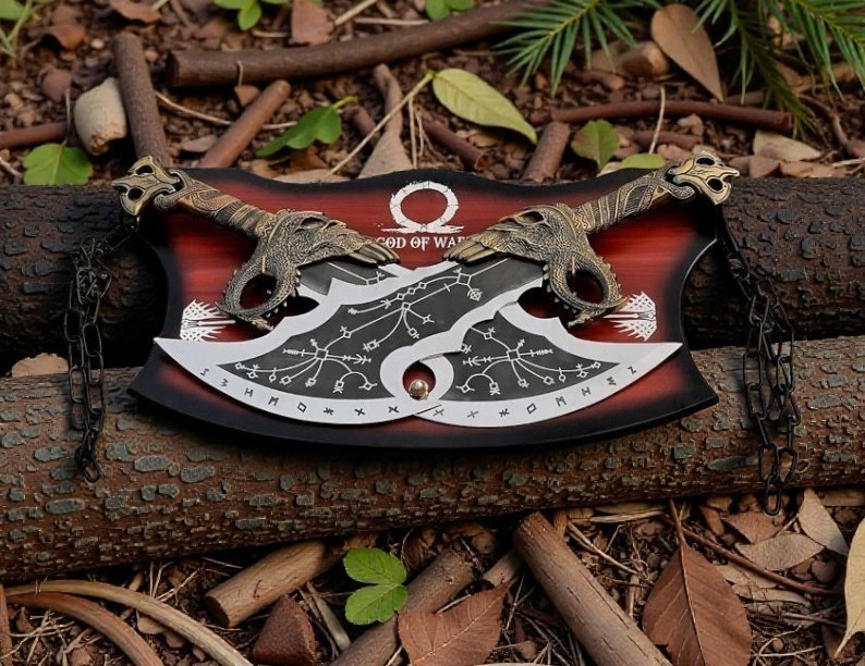 God of War Blades, Chaos Sword, Kratos with Wall Mount Replica LOTR Collection