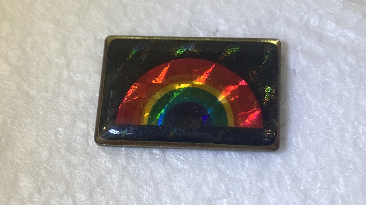 Rainbow on Black Pin Lapel Enamel Rectangle Fast Ship SB3G