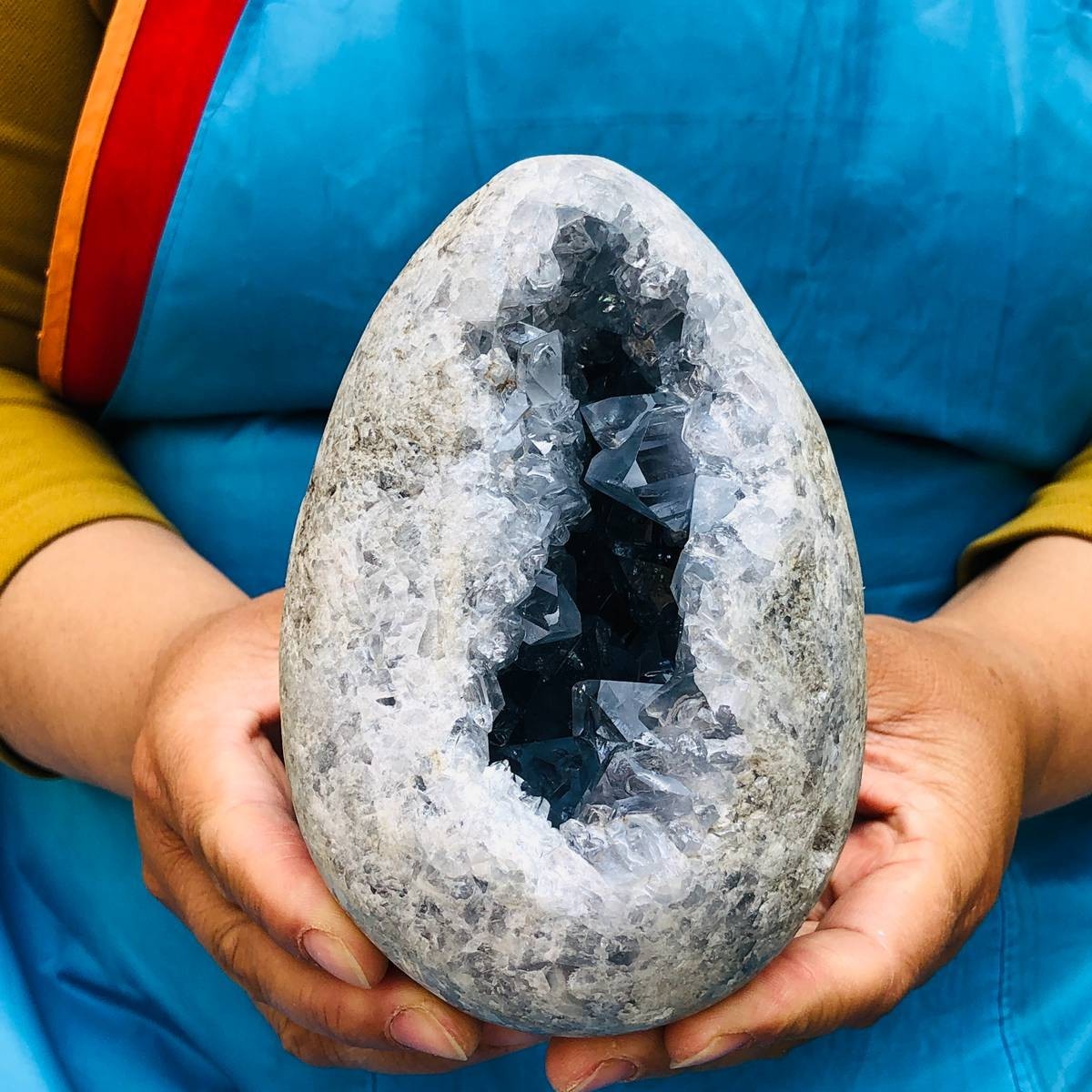 4.55LB Natural Blue Celestite Geode Quartz Crystal Mineral Specimen Healing