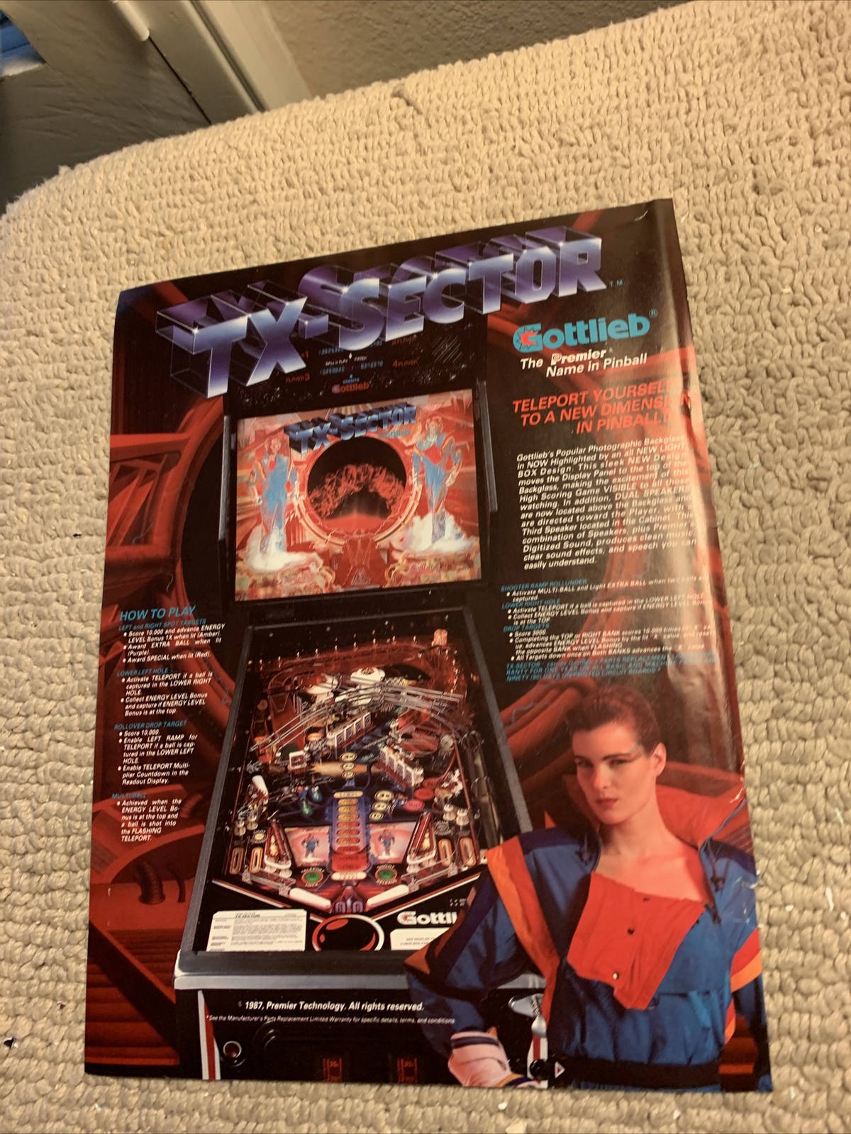Original 11- 8 1/4” TX Sector Gottlieb Pinball Arcade Game AD FLYER