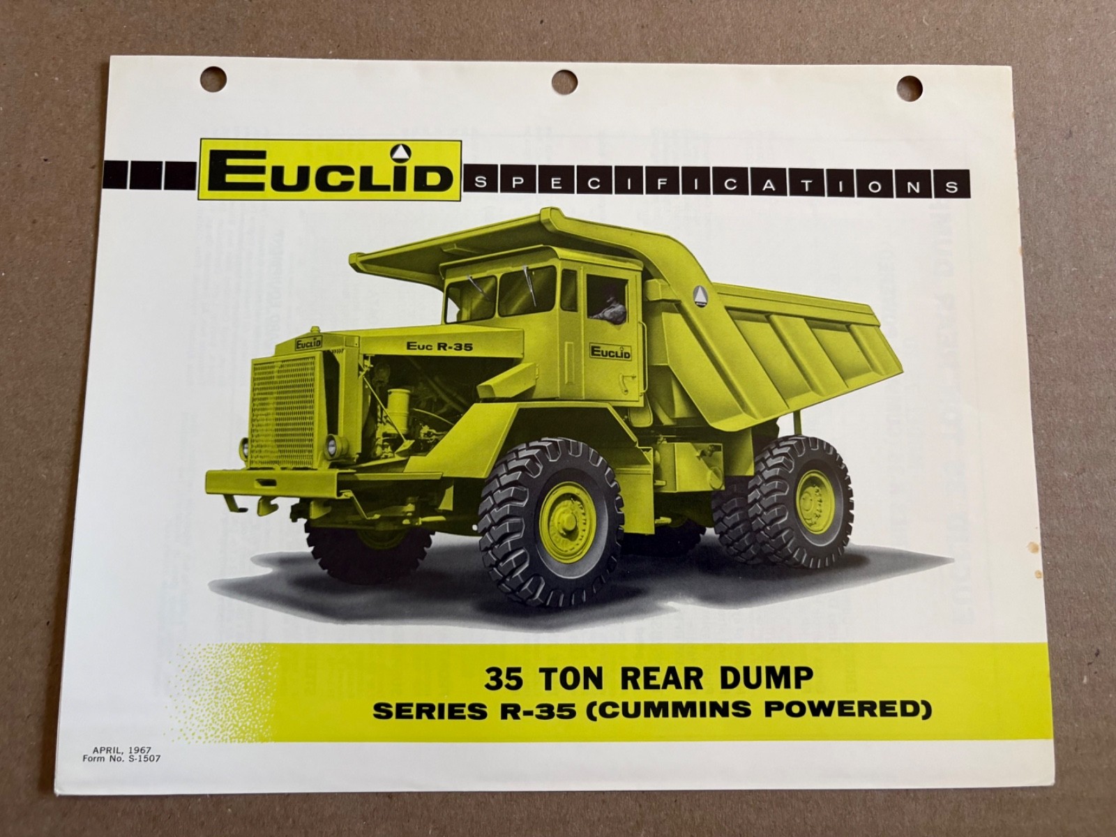 Vintage Euclid R-35 Cummins Powered Dump Truck Specifications Sales Brochure