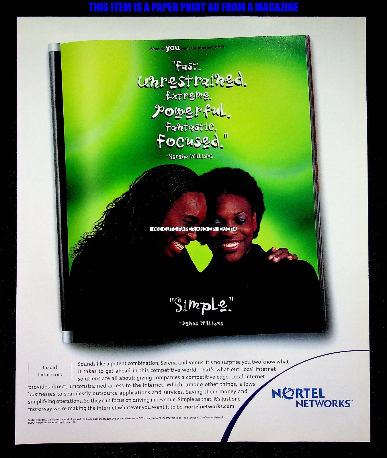 Nortel Networks Internet 2001 Venus & Serena Williams Print Magazine Ad Poster
