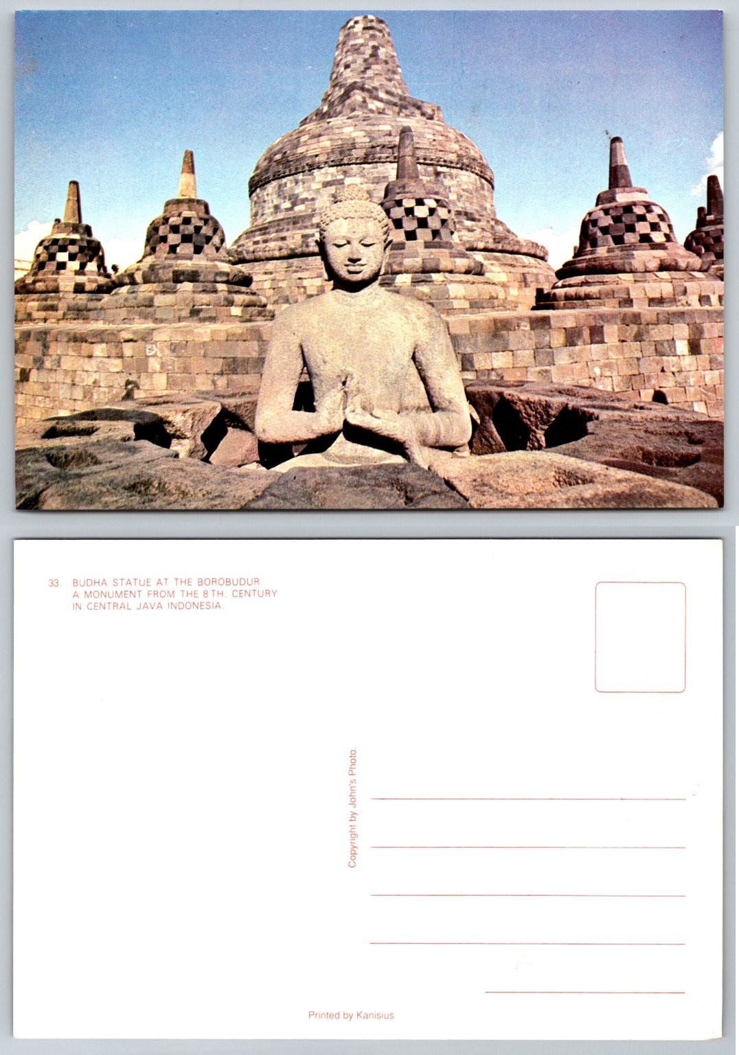 Borobudur Buddha Statue Postcard Central Java Indonesia John’s Photo