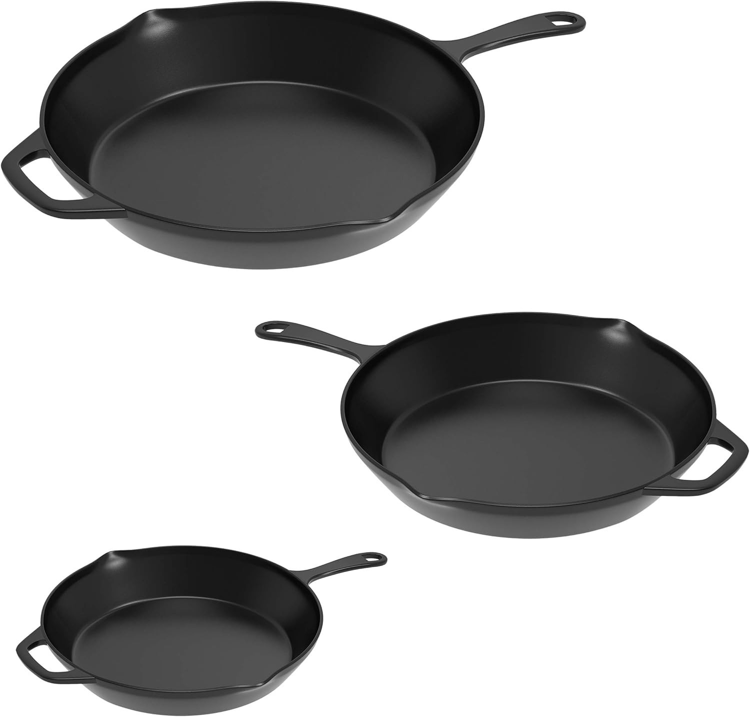 Essential Set of 3 Cast Iron Nonstick Skillets – Perfect for Grilling & Camping