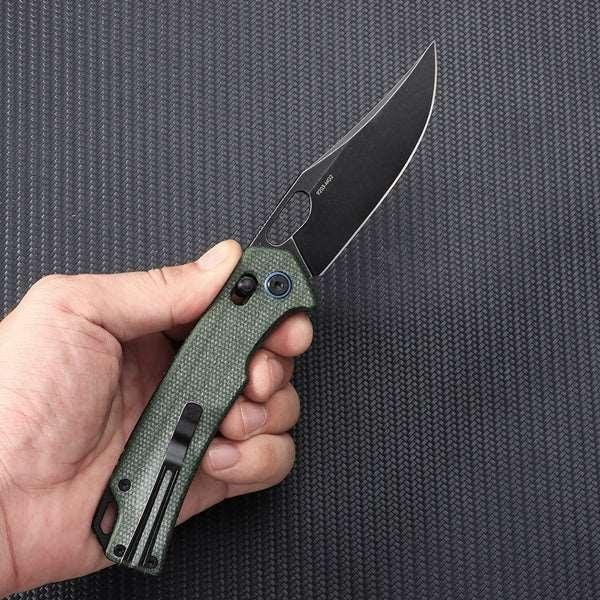 SRM 9203 MG2 Ambi Lock Green Micarta Folding Knife 10Cr15CoMoV Steel Pocket EDC