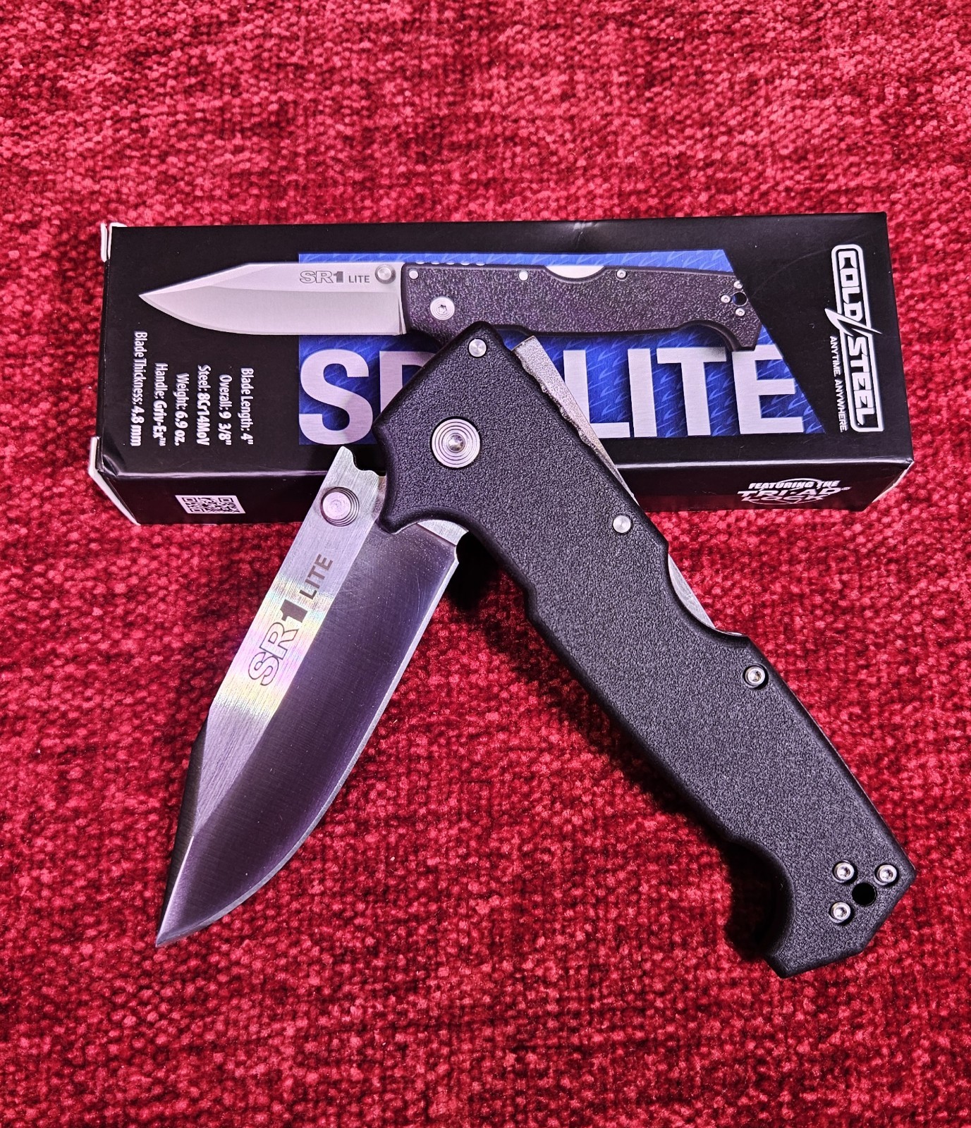 COLD STEEL SR1 Lite 4″ Blade Pocket Knife, Griv-Ex Handle, Tactical Tri-Ad, EDC