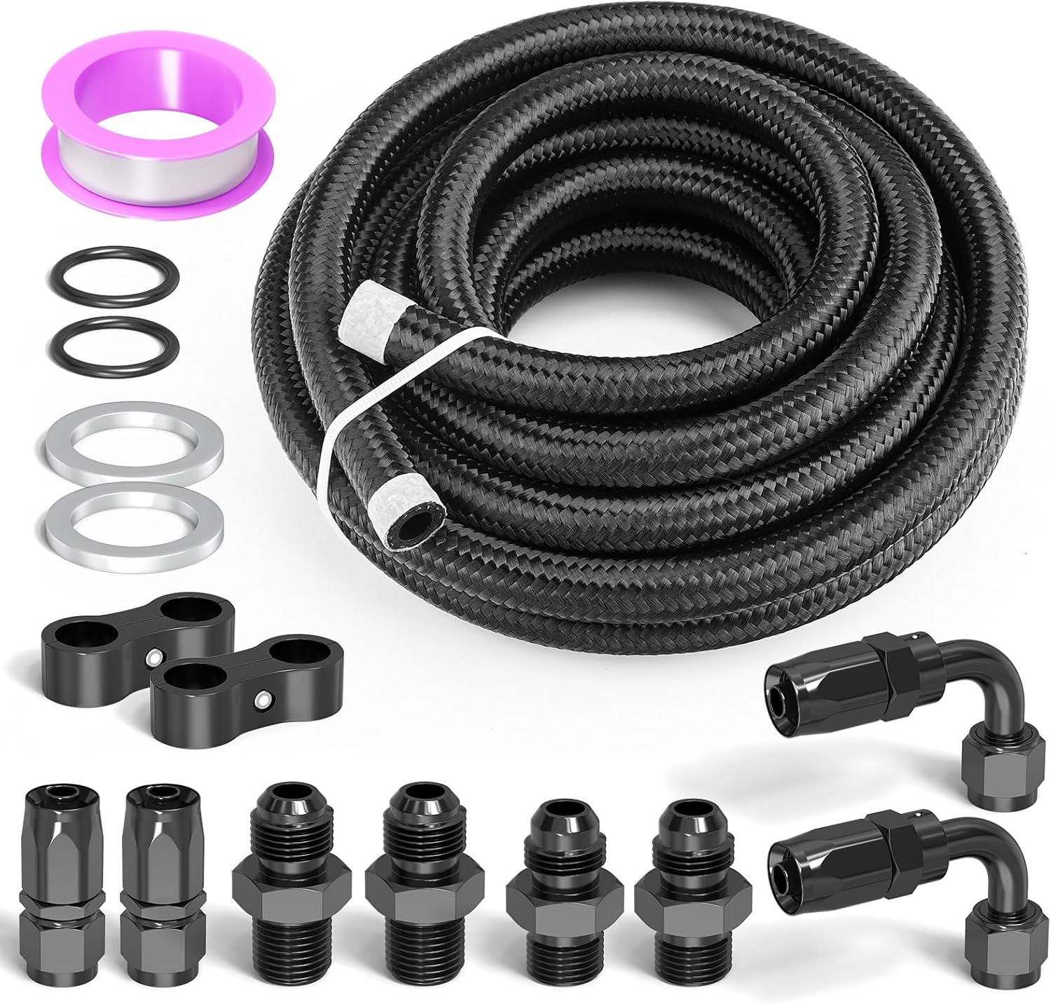 15FT 6AN Automatic Transmission Cooler Lines Kit for 4L60E 4L65E, Black Nylon Br