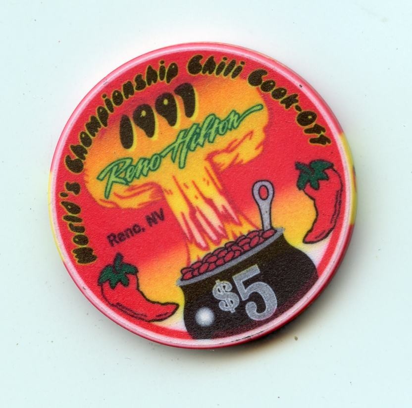 5.00 Chip from the Reno Hilton Casino Reno Nevada Chili Cook Off 1997