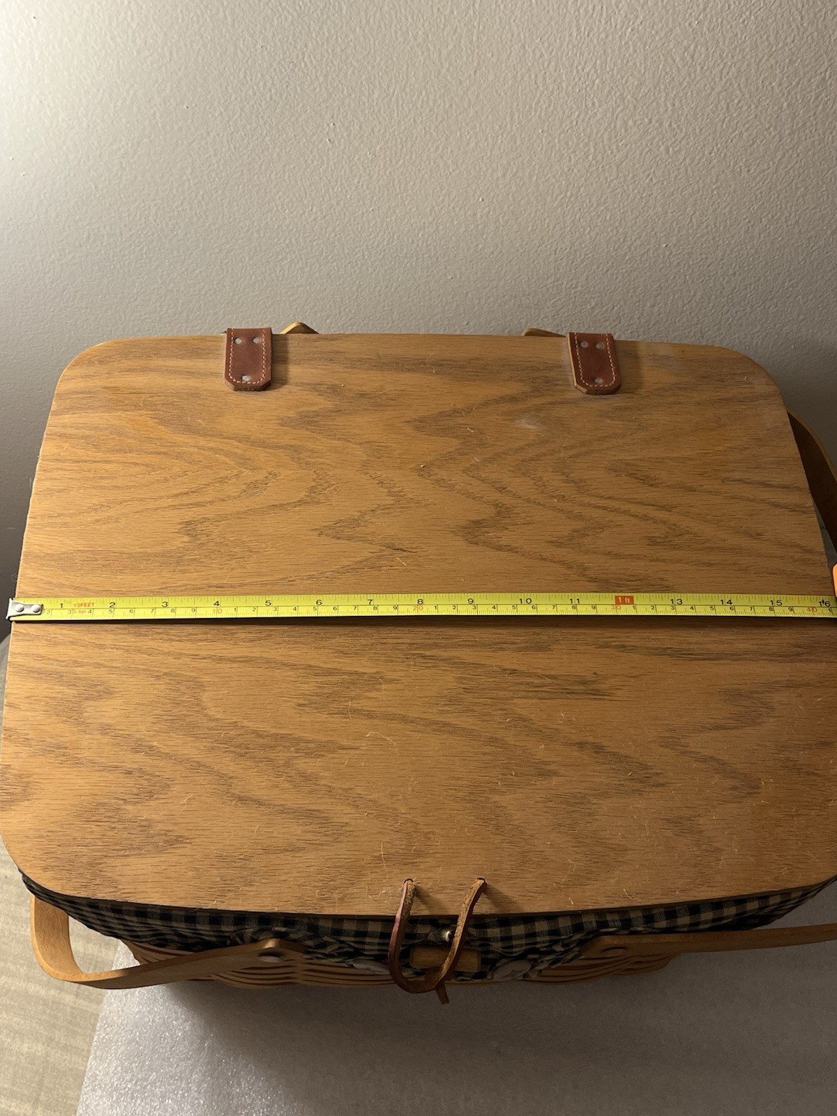 Longaberger Large 2007 Picnic Basket Signed With multicolor Plaid Liner + Riser