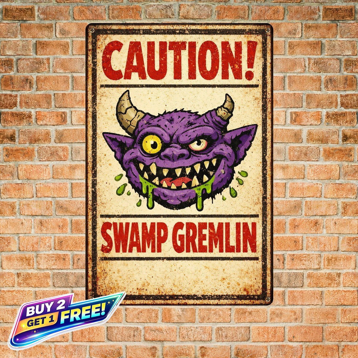 Beware Ogre Novelty Lab 8×12 Durable Rustic Wall Metal Tin Sign