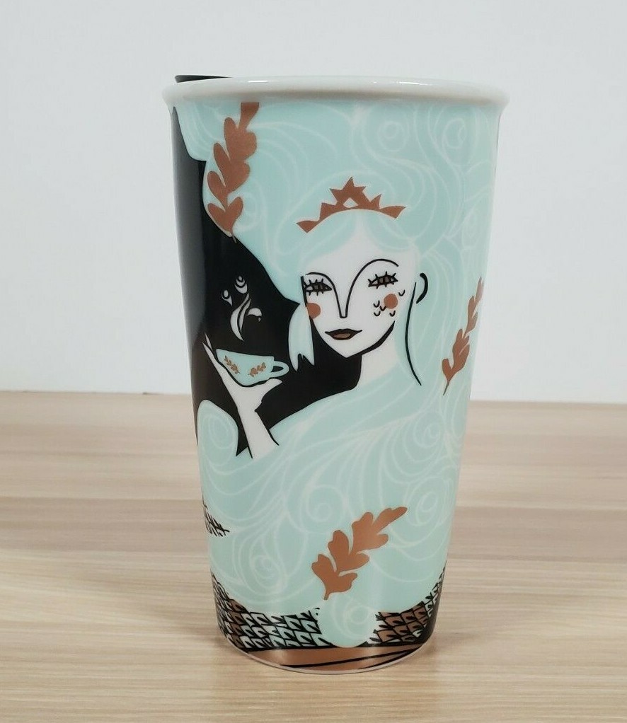 Starbucks Mermaid Siren Limited 2018 Holiday Ceramic Tumbler Travel Mug Gold