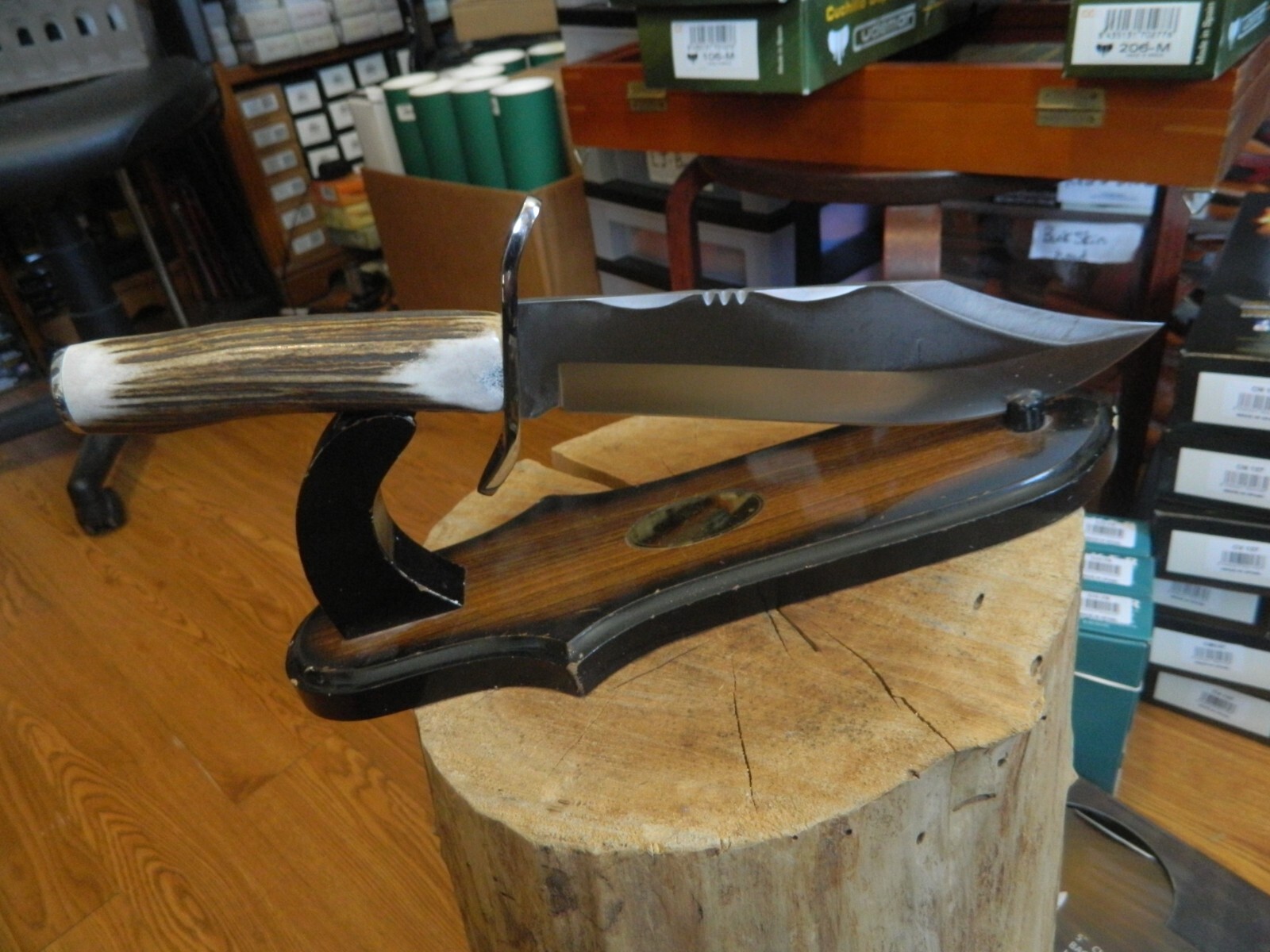CUDEMAN KNIVES 14″ STAG HANDLE BOWIE KNIFE 5 STAR STAG 1095 HC ST BLADE LEA SH