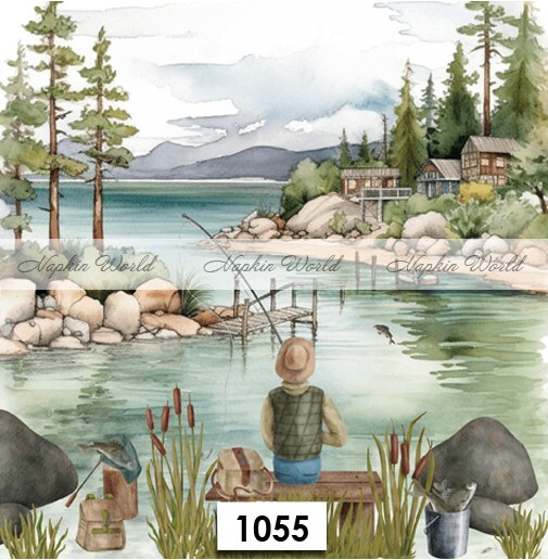 (1055) TWO Paper LUNCHEON Decoupage Art Craft Napkins – FISHING FISHERMAN LAKE
