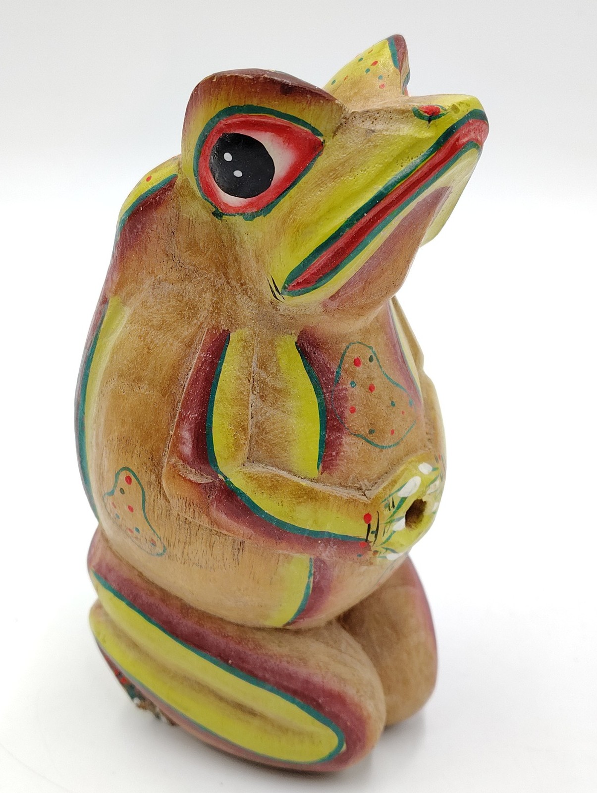 Colorful Hand Carved Wooden Frog Figurine Folk Art Sculpture “Made in Indonesia”