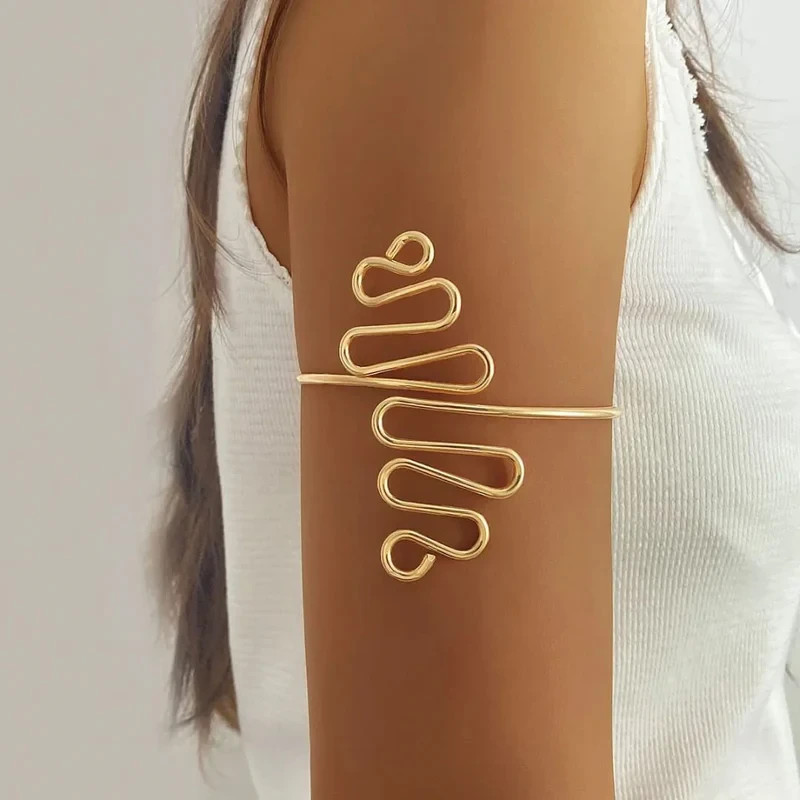 Open Adjustable Upper Glissando Arm Cuff Bracelet in 18K Yellow Gold Over Womens