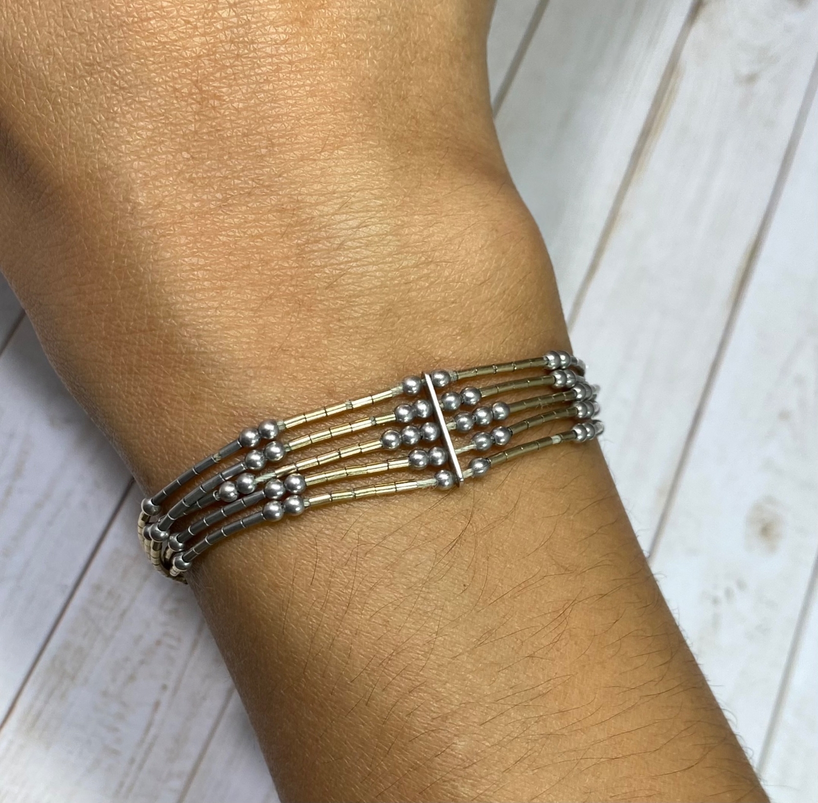 Native American Navajo Bracelet Liquid Silver Five Strand 6 3/4 inches Tribal