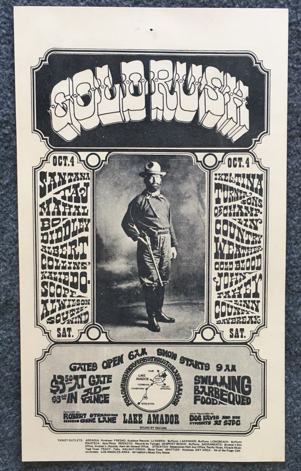 1969 Handbill Gold Rush Lake Amador AOR-3.23 Santana Taj Mahal Tina Turner