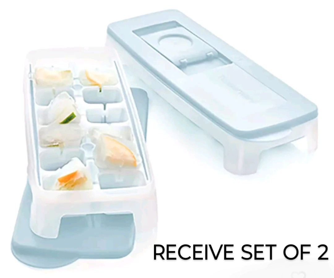 Tupperware Fresh N Pure Ice Cube Trays 2PC Set Press & Release CLEAN CUBES BLUE