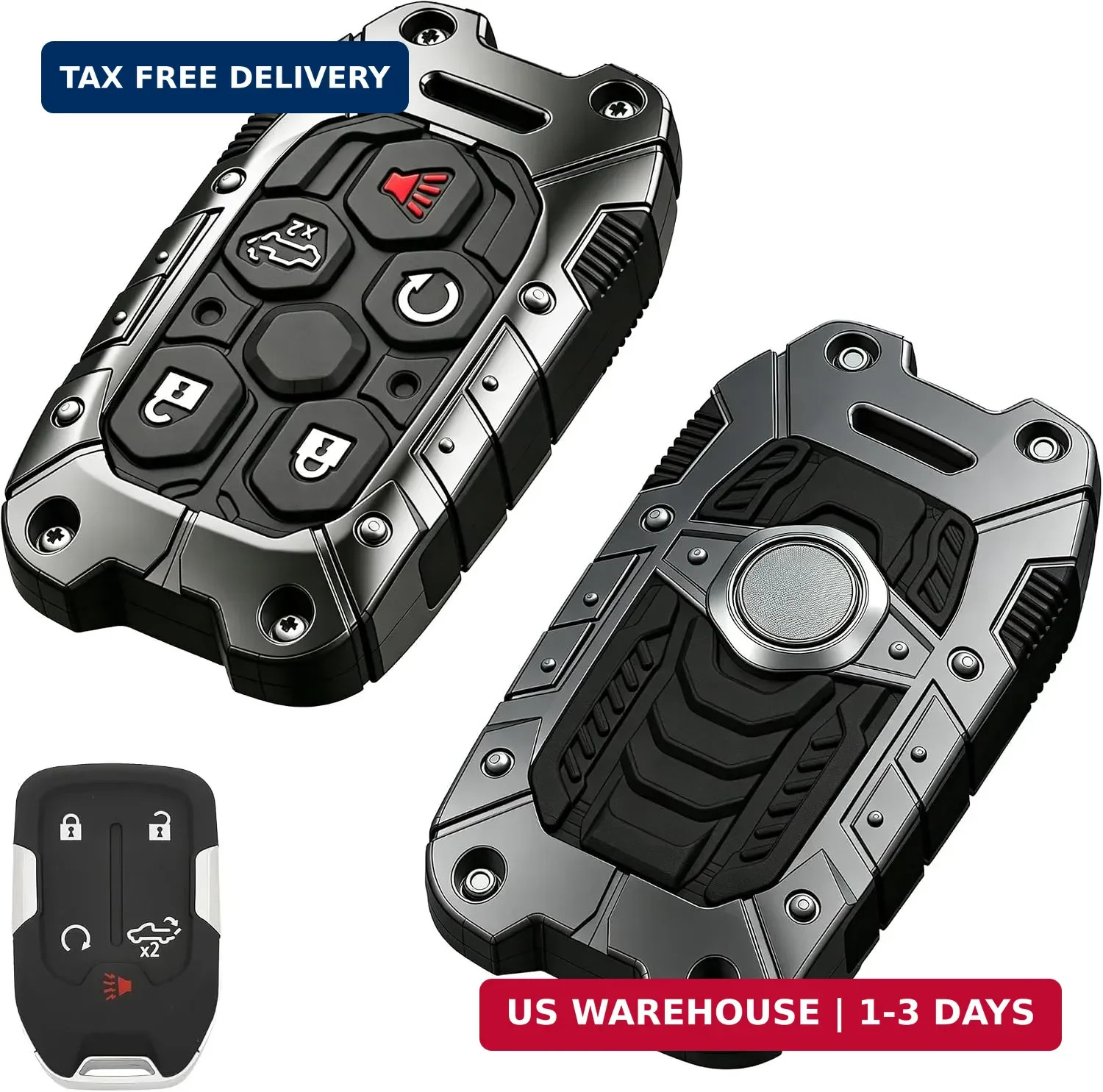 Heavy Duty Zinc Alloy Key Fob Cover fit for Chevy Silverado 2022 2021 2020 2019
