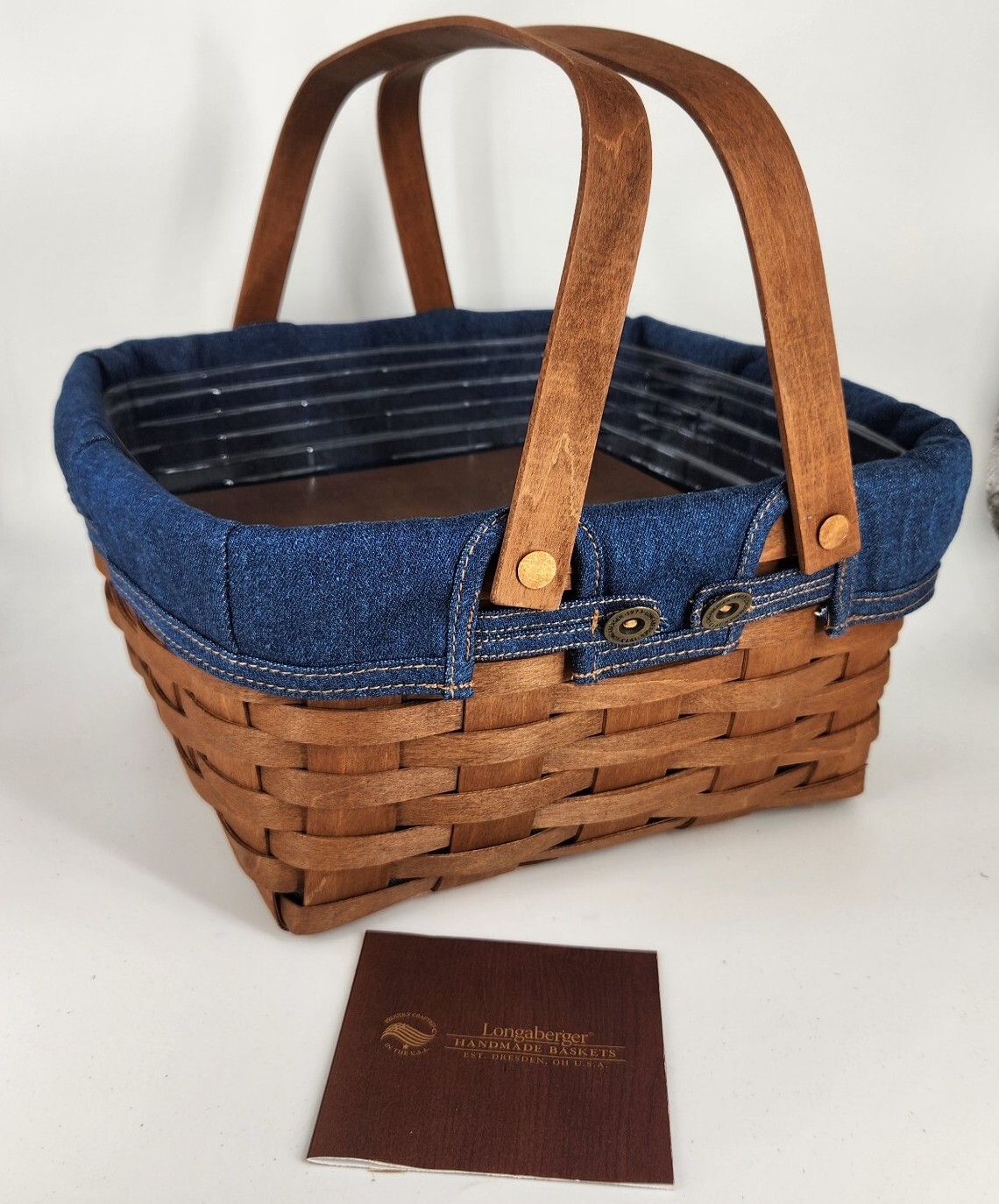 Longaberger 2007 Rich Brown Cake Basket+Denim Liner+Prot. BUFFET PICNIC TAILGATE