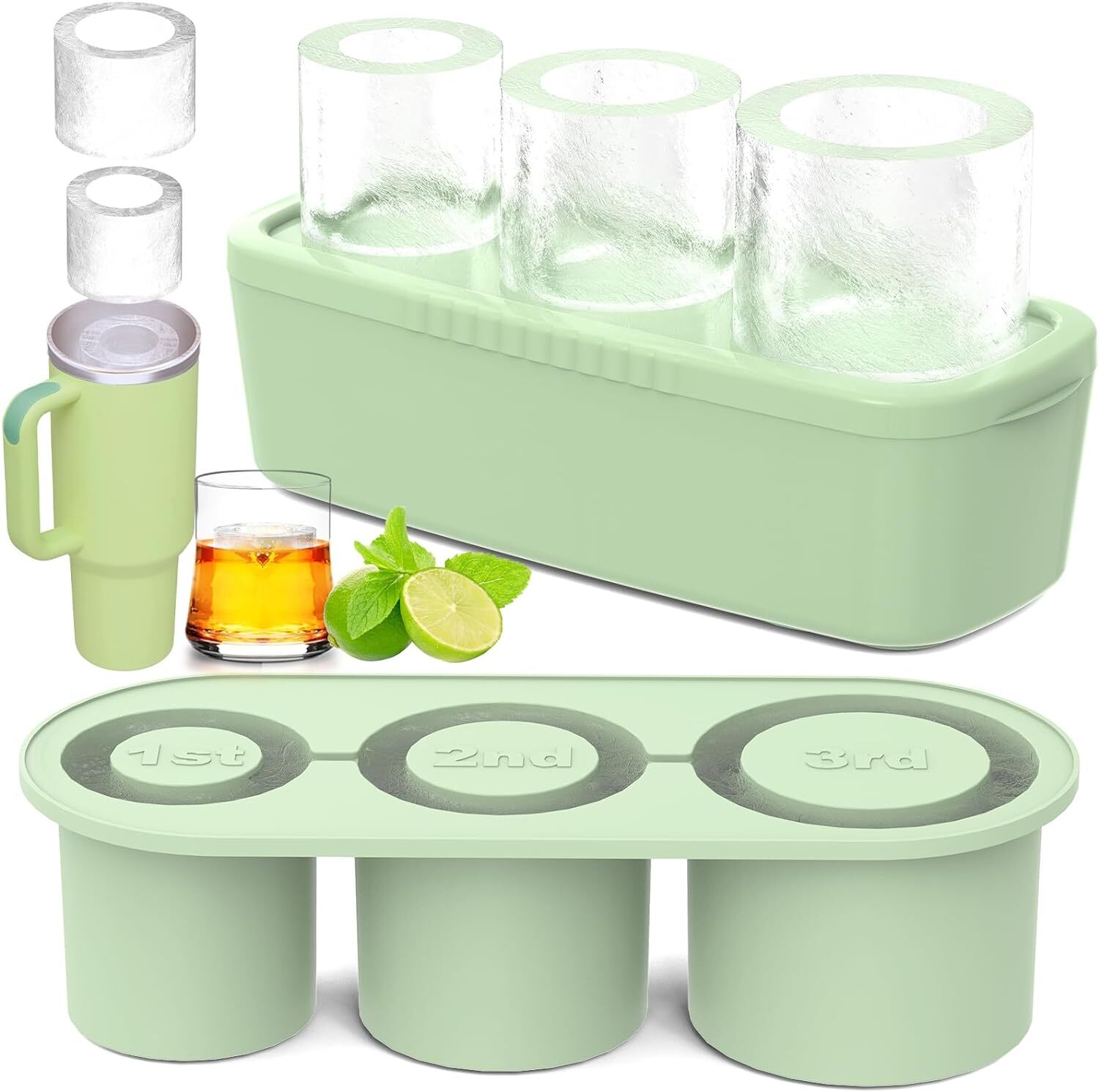 Ice Cube Tray for Stanley Cup Silicone Ice Cube Maker w/ Lid for 30-40oz Tumbler