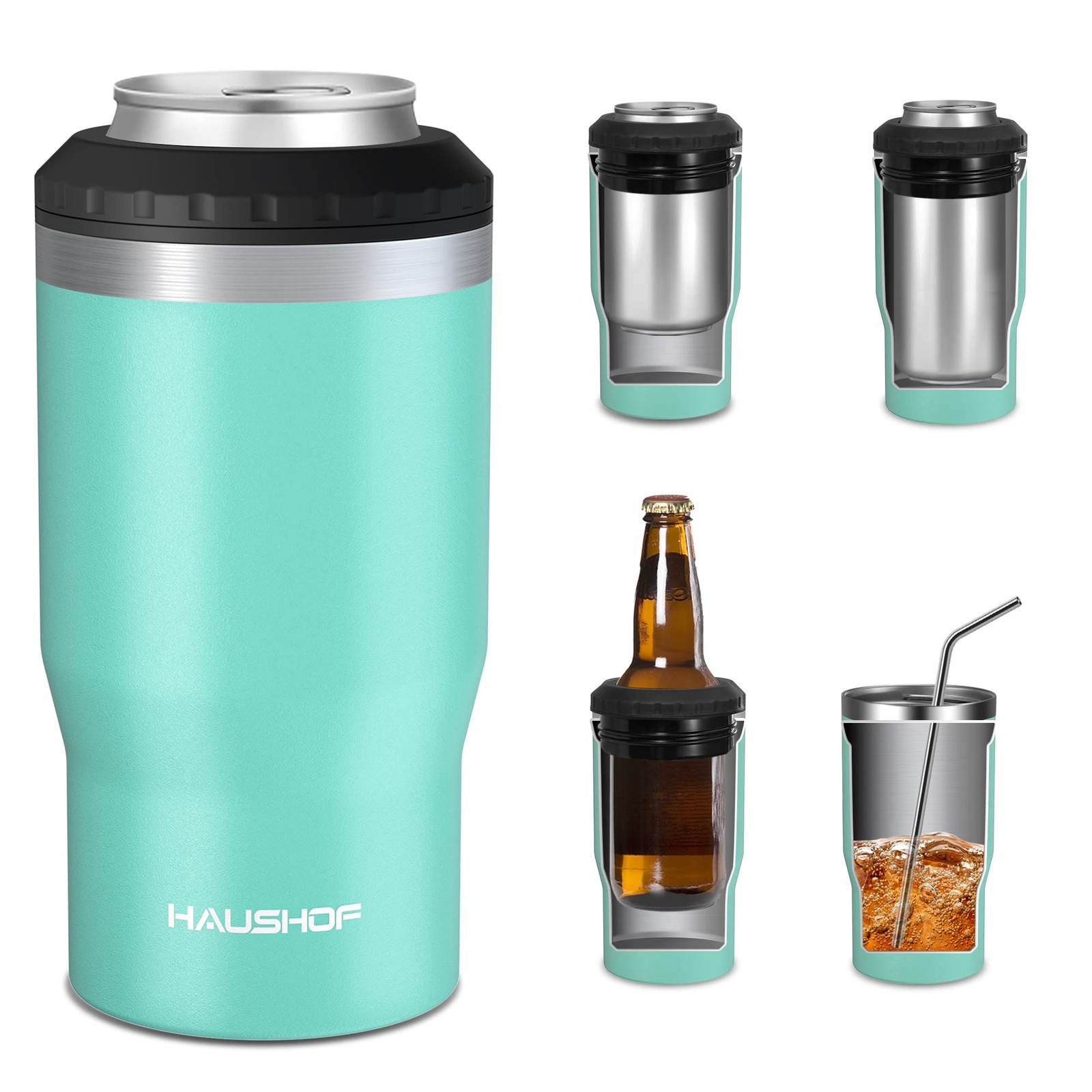 4 in 1 Insulated Stainless Steel Can Insulator, Fits Standard & Slim 12 oz Cans
