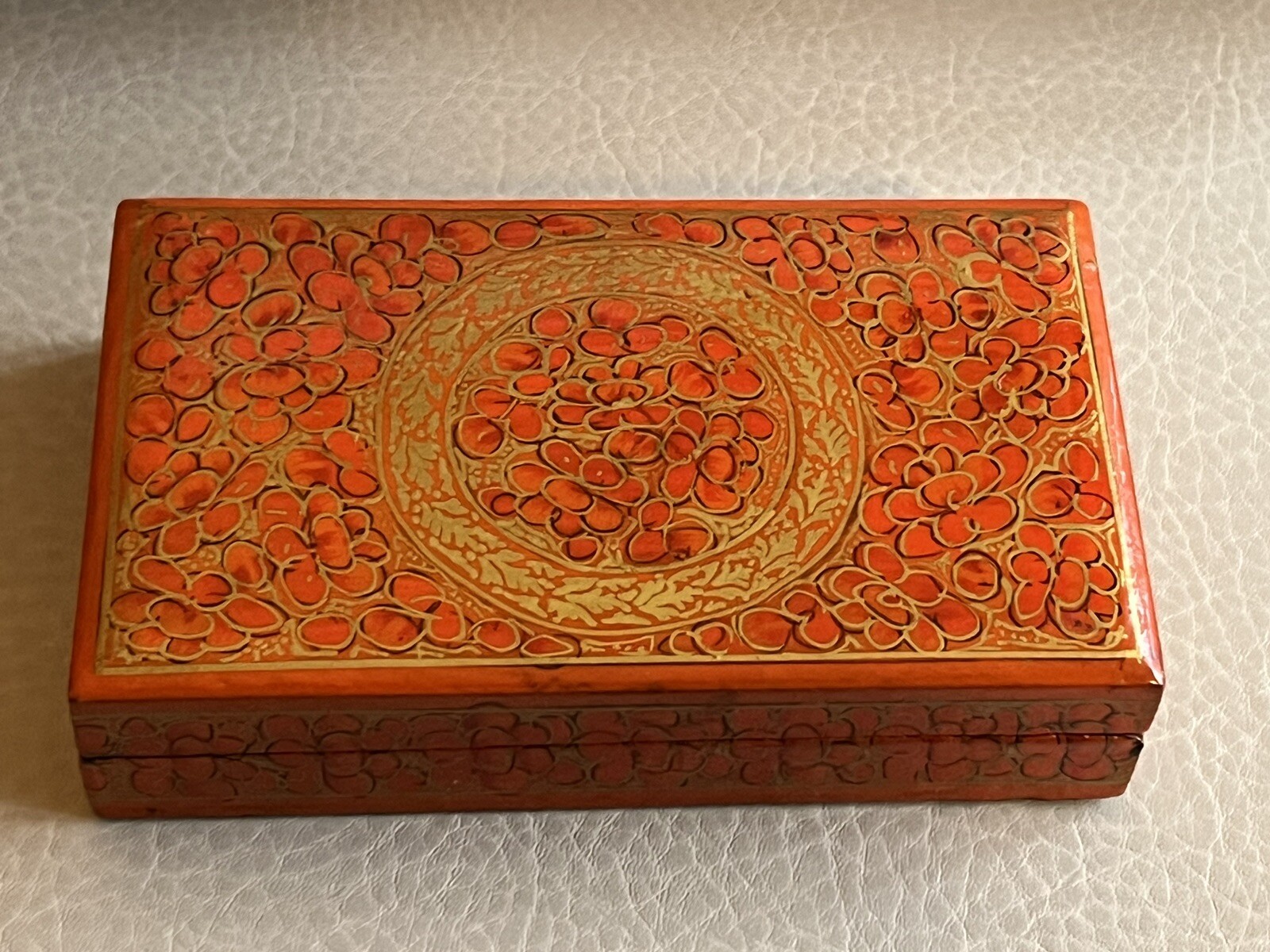 Kashmir Art Paper hand painted Flower Jewelry Box For Sale
