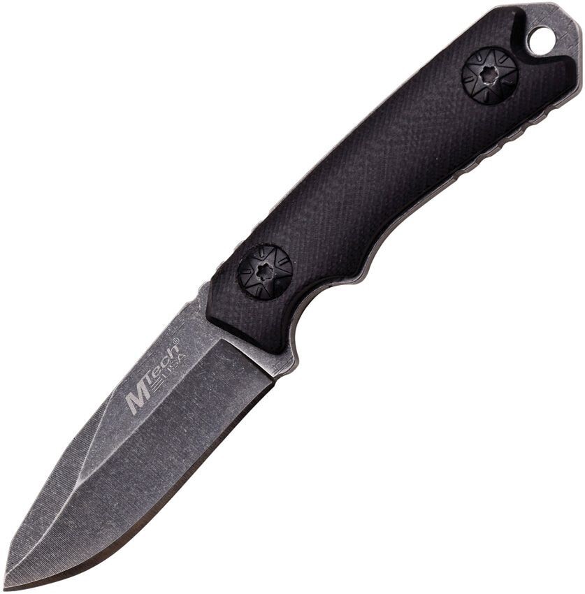 MTech Fixed Knife 2″ Stonewash Finish Stainless Steel Blade Black G10 Handle