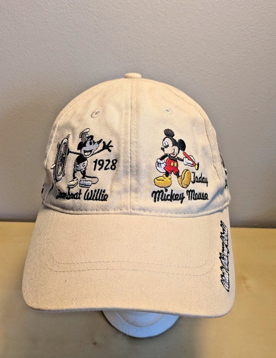 Vintage Disney Parks Mickey Mouse History Beige Colourful Embroidered Cap