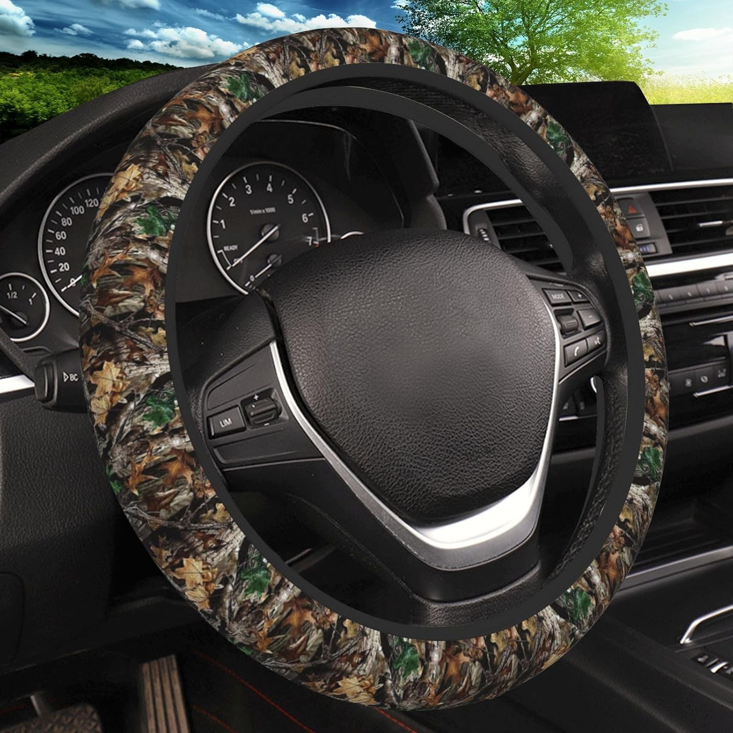 Camo Camouflage Leaf Steering Wheel Cover, Non-Slip Breathable Neoprene Steer…