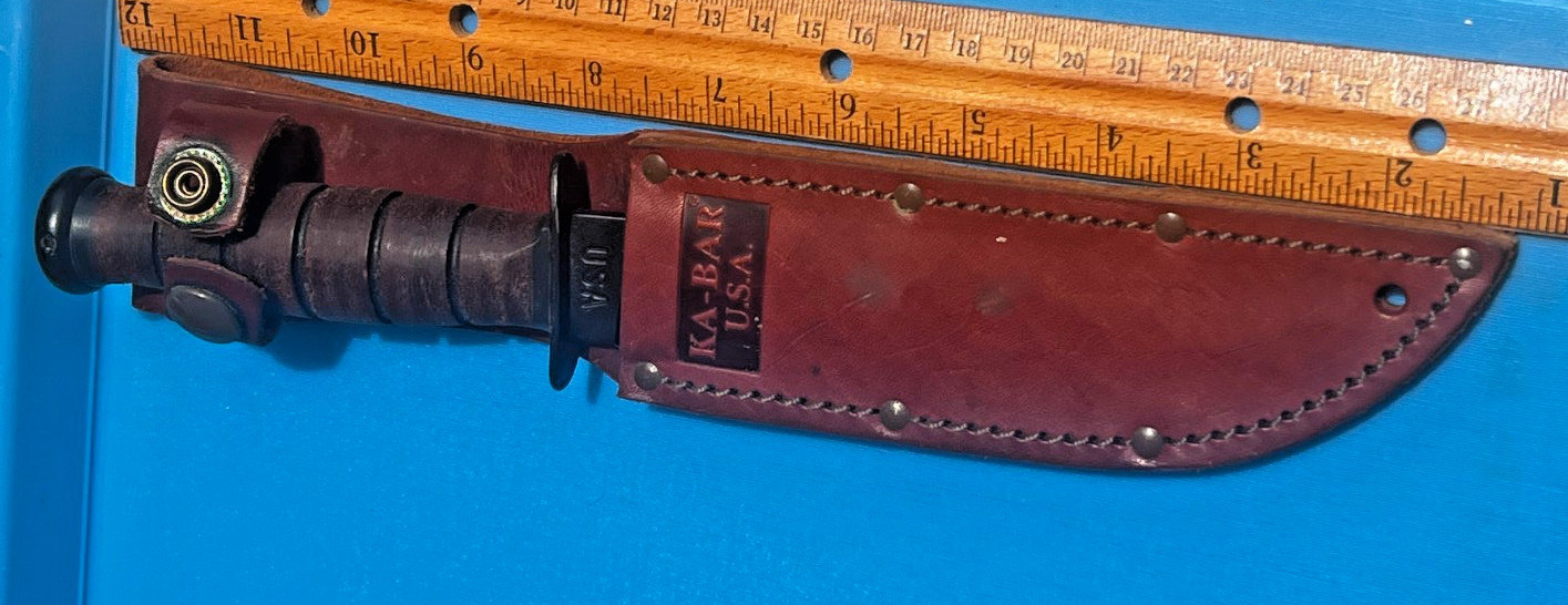 KA-BAR SHORT Tactical Knife, USA Made, Straight Edge, Brown Leather Sheath