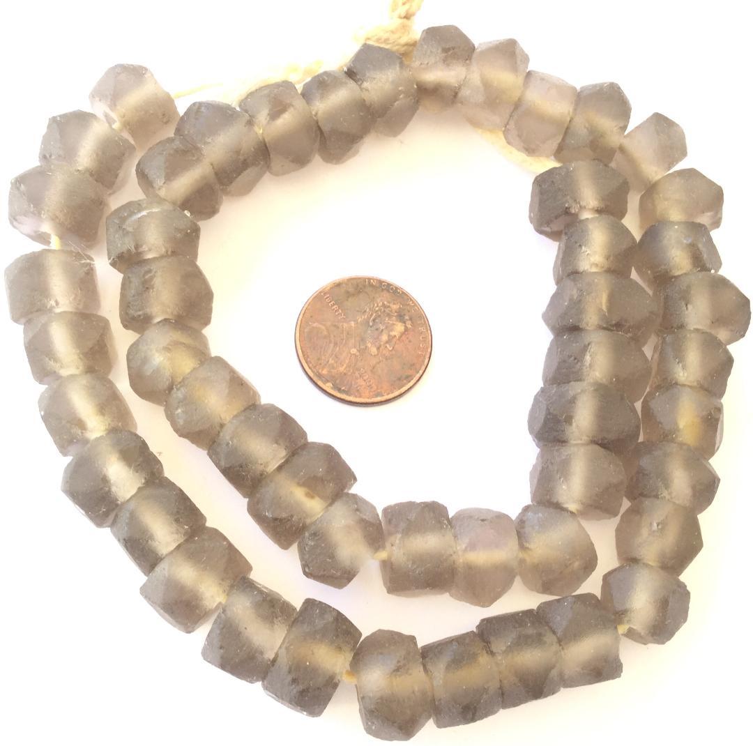 50 Sea Glass Faceted Java Somke Topaz Color recycled glass Beads
