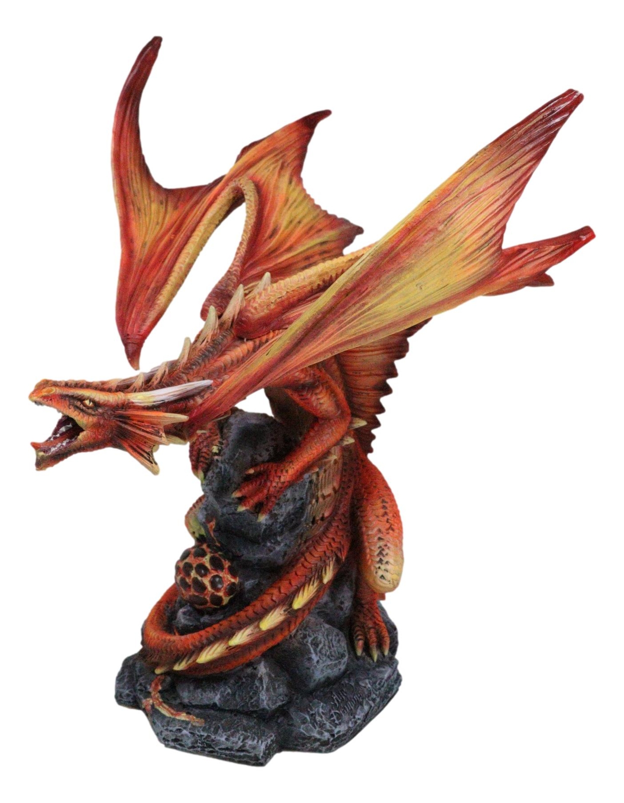 Roaring Red Phoenix Fire Dragon Guarding Egg Hatchling Statue 10″H Anne Stokes