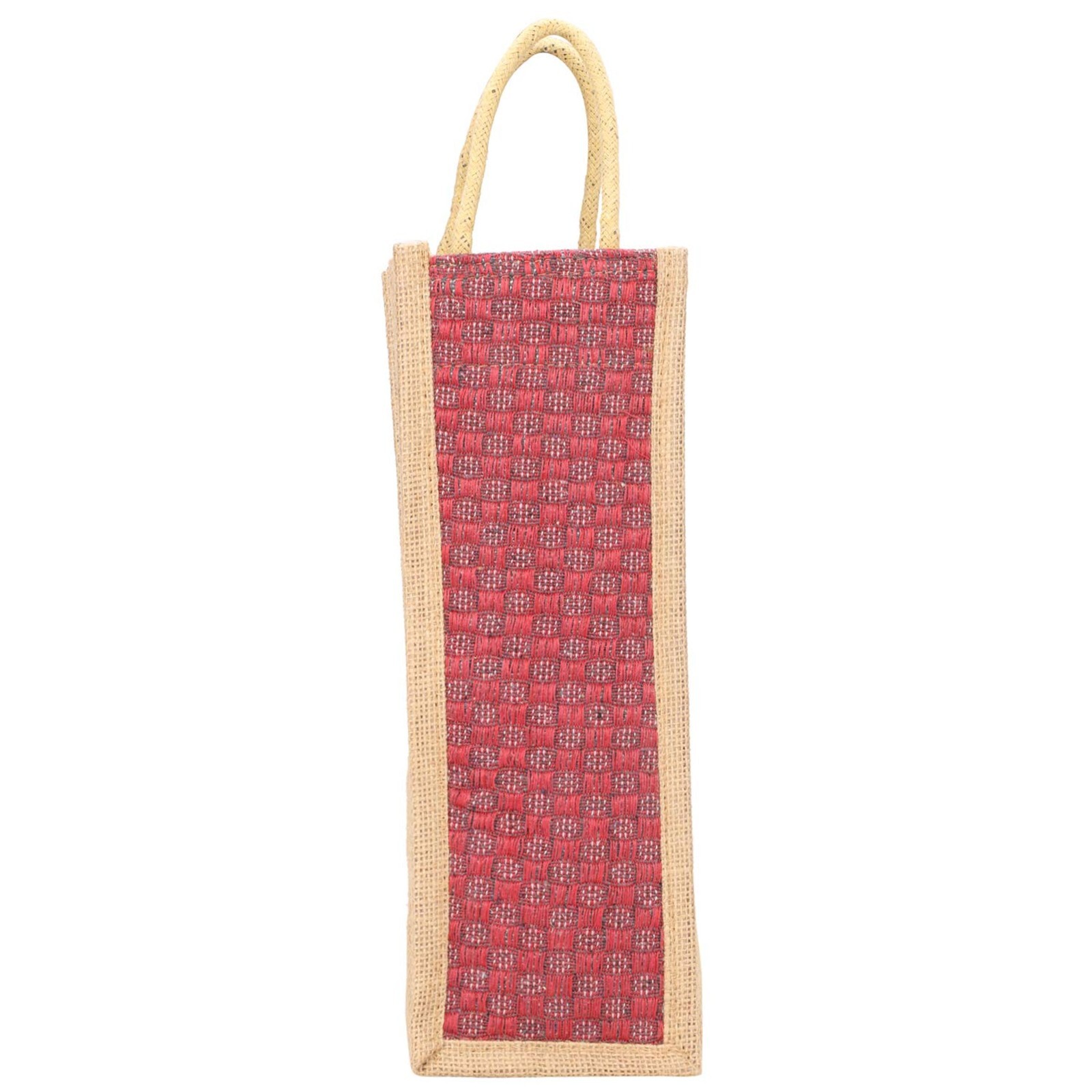 Jute Modern Red Water Bottle Bag With Handles H-14″