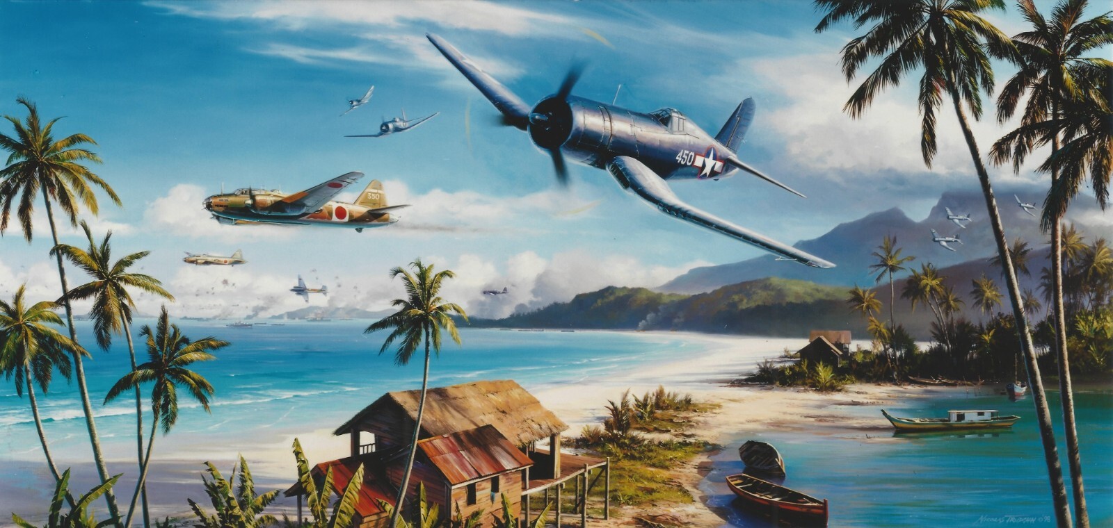 Battle for the Islands by Nicolas Trudgian Signed by three USMC Fighter Aces